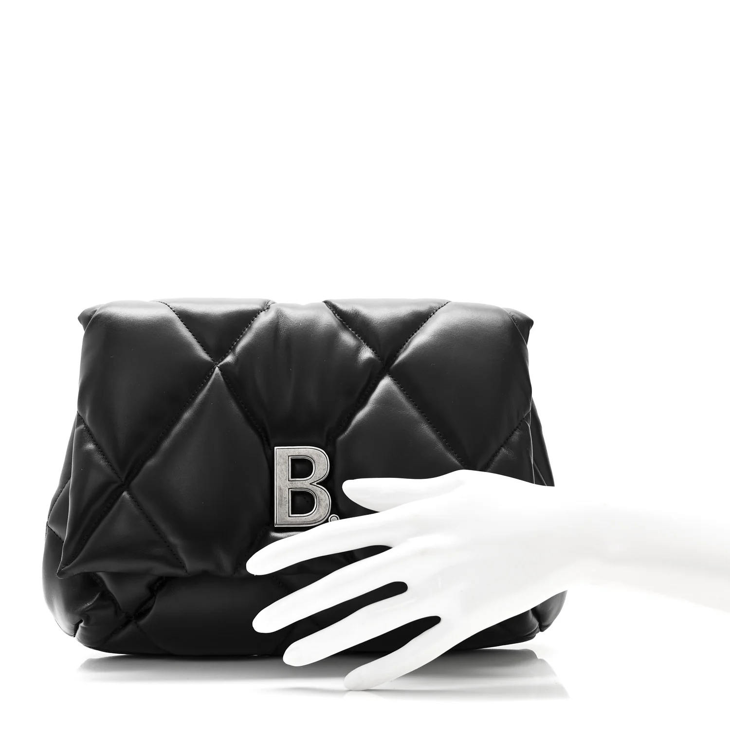 Nappa Calfskin Quilted Touch B Puffy Clutch Black