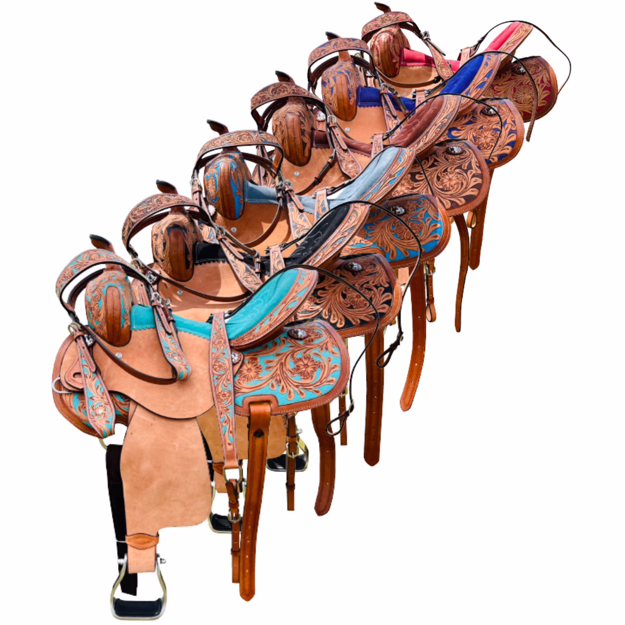 Resistance Adult Western Horse Barrel Saddle for Horse Riding | Floral Tooled with Silver Conchos | Genuine Leather 14