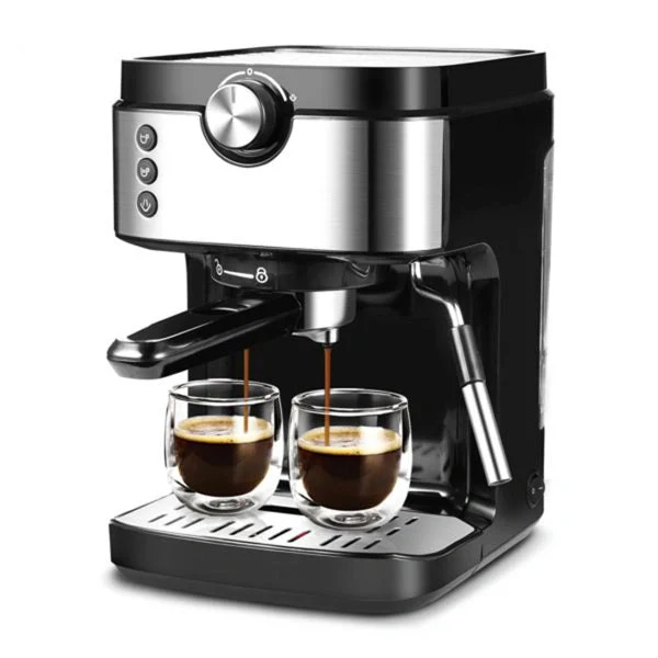 Steam Espresso Machine. Latte and Cappuccino Maker with Milk Frother. 20 Bar Italian Pump. Automatic Setting of Coffee Volume. 900ml Water Tank. Black Stainless. 1700W