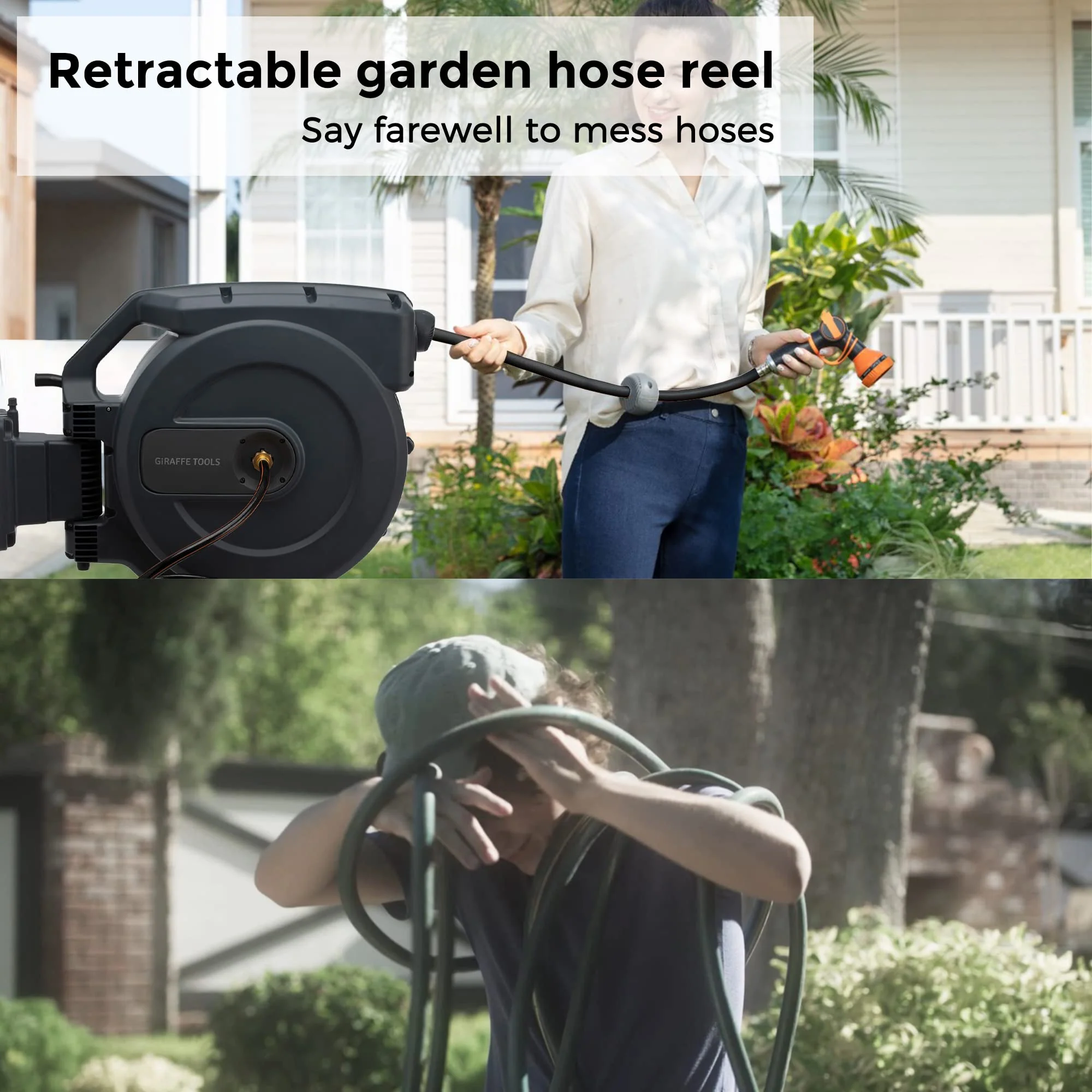 Giraffe Tools Retractable Garden Hose Reel 5/8 x 115+5 ft