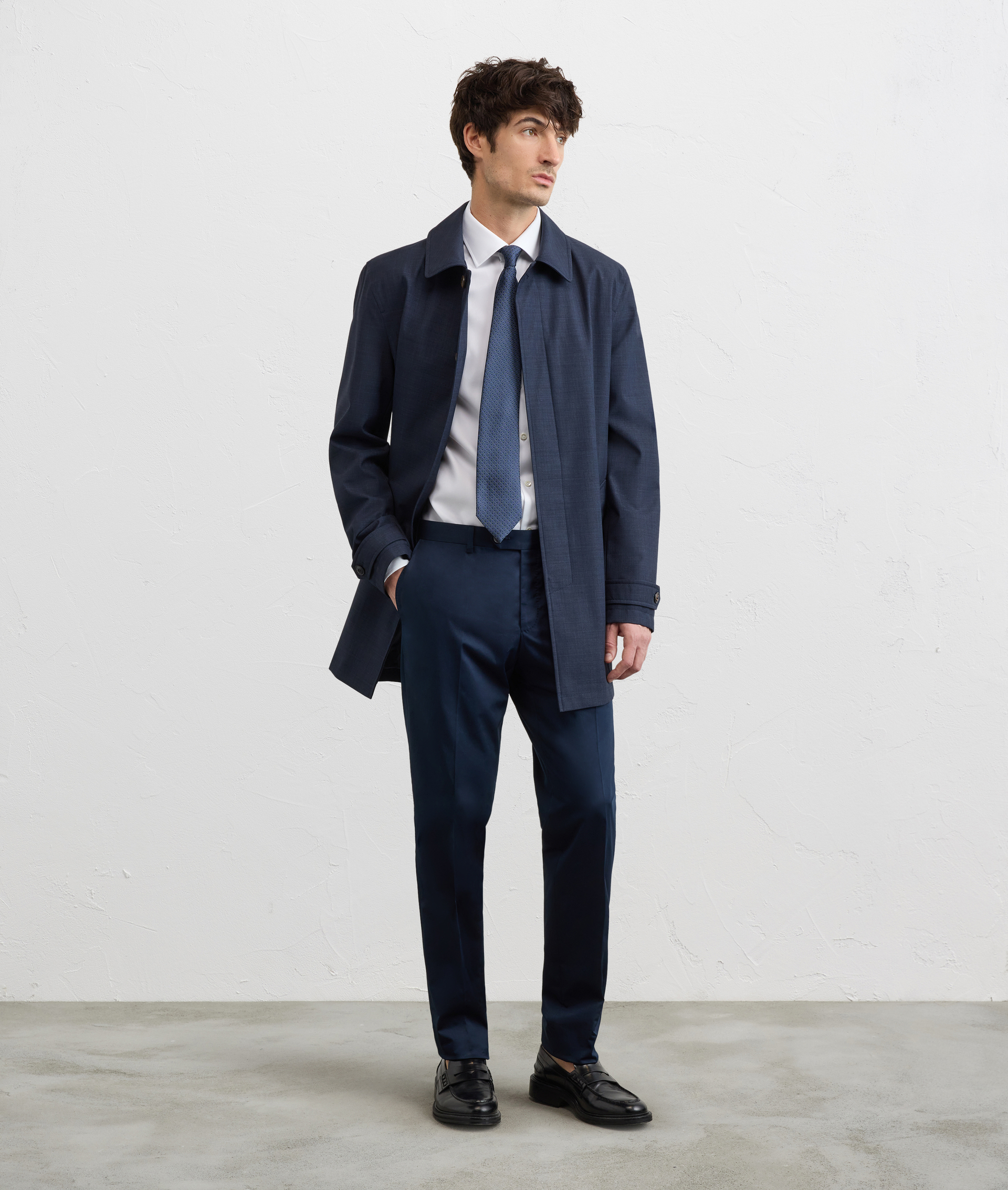 NAVY BLUE SOLID COLOR STRETCH COTTON TROUSERS