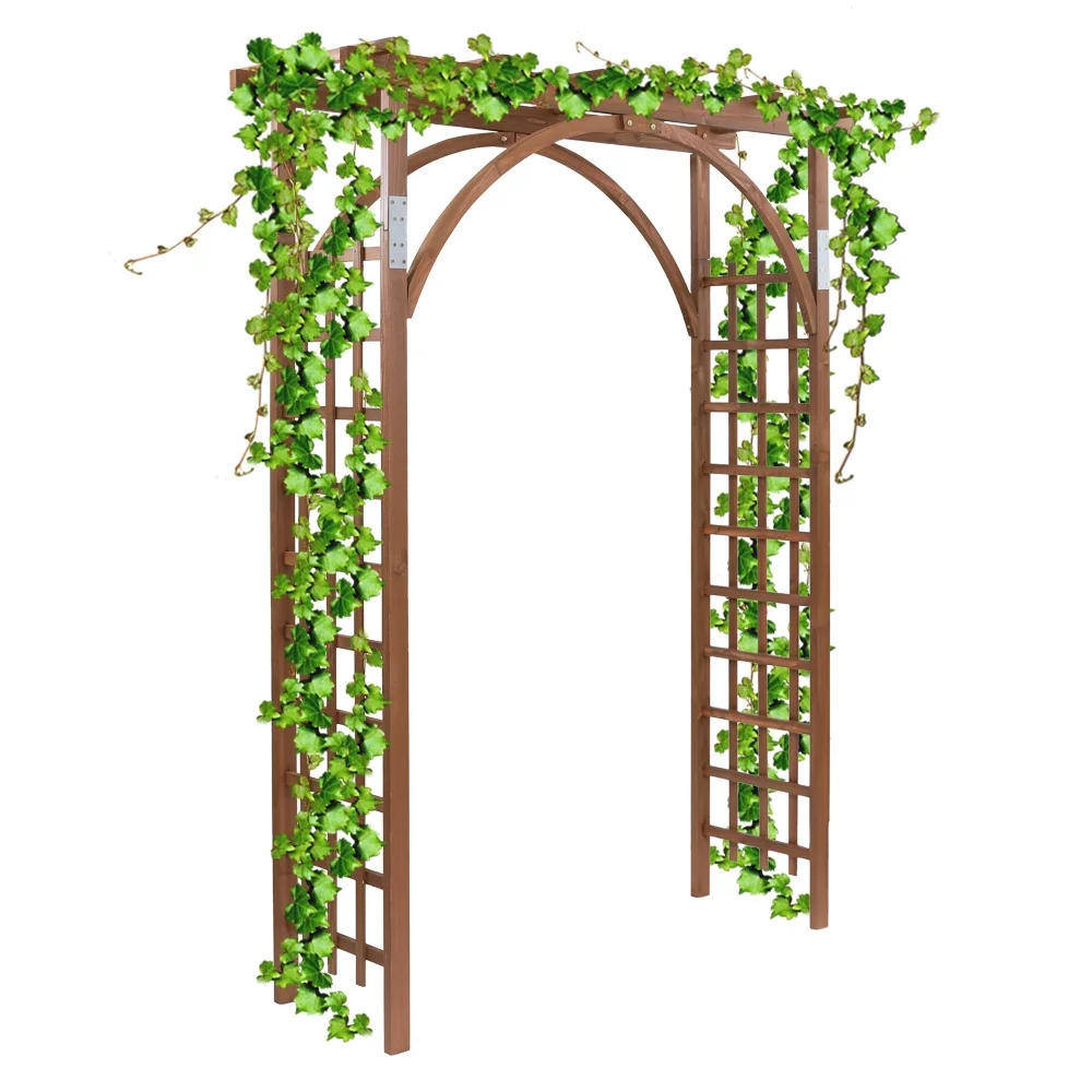 Garden Arch Trellis, Wooden Outdoor Arch for Climbing Plants, Dark Brown Arbors and Trellises, 62.99W X 23.62D X 84.65H