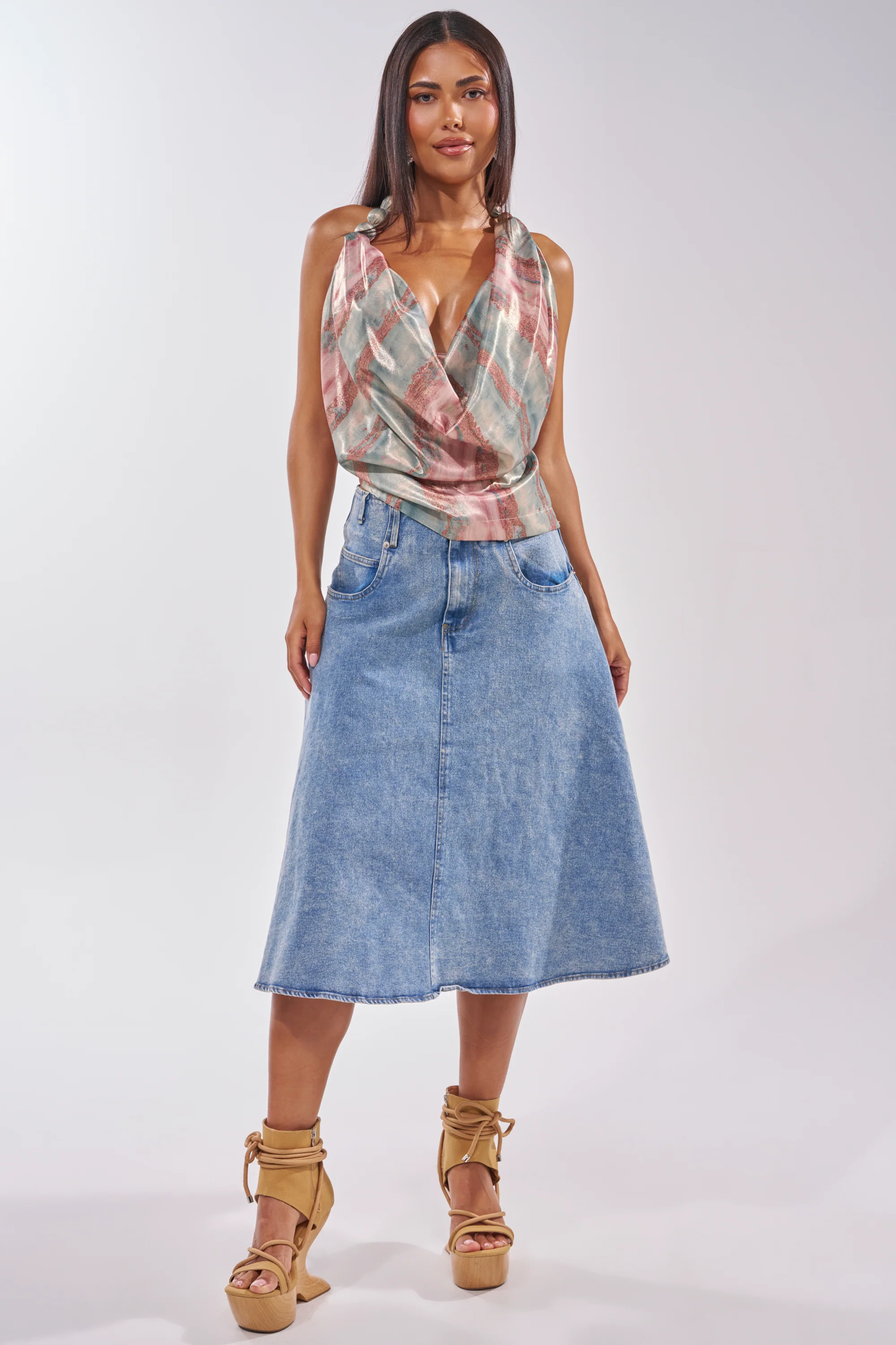 BRITNEY MIDI DENIM SKIRT - Akira Store
