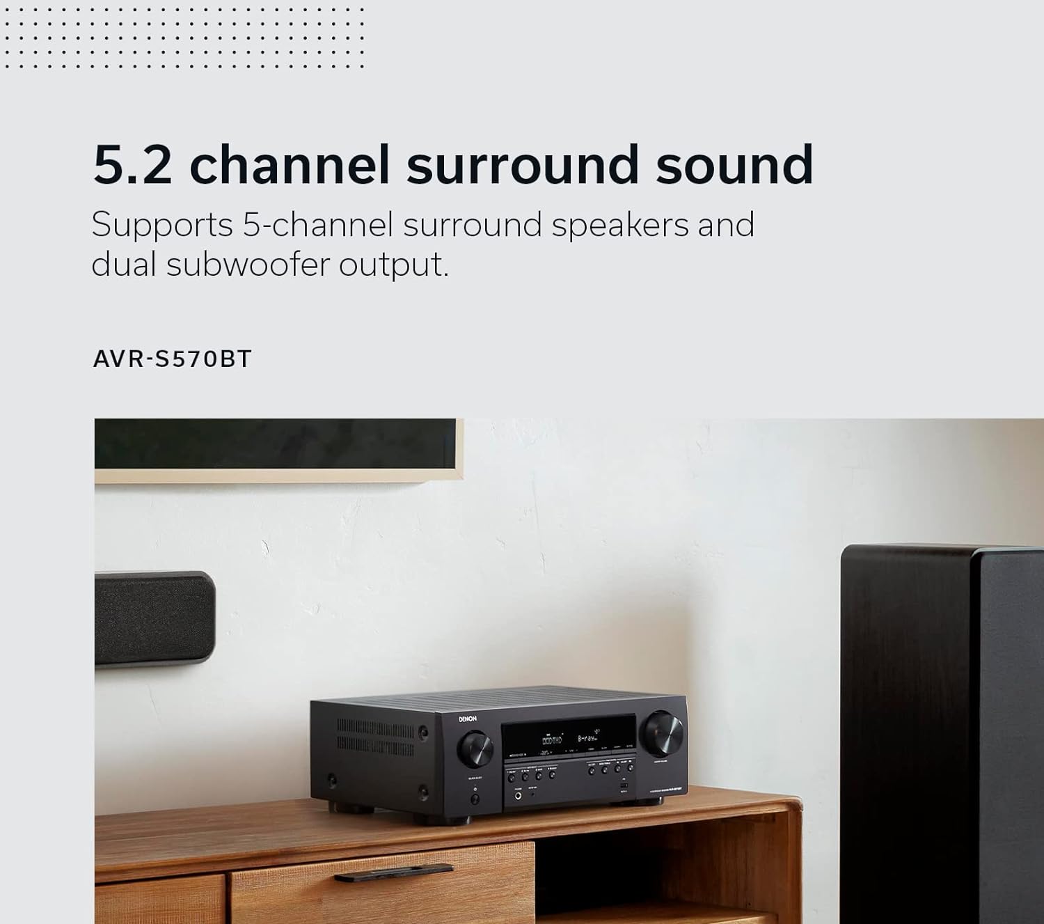 Denon AVR-S570BT AV Receiver 5.2 Channel 8K Ultra HD Audio & Video  Stereo Receivers  Denon AVR Wireless Streaming Bluetooth  (4) 8K HDMI Inputs  eARC  HD Setup Assistant