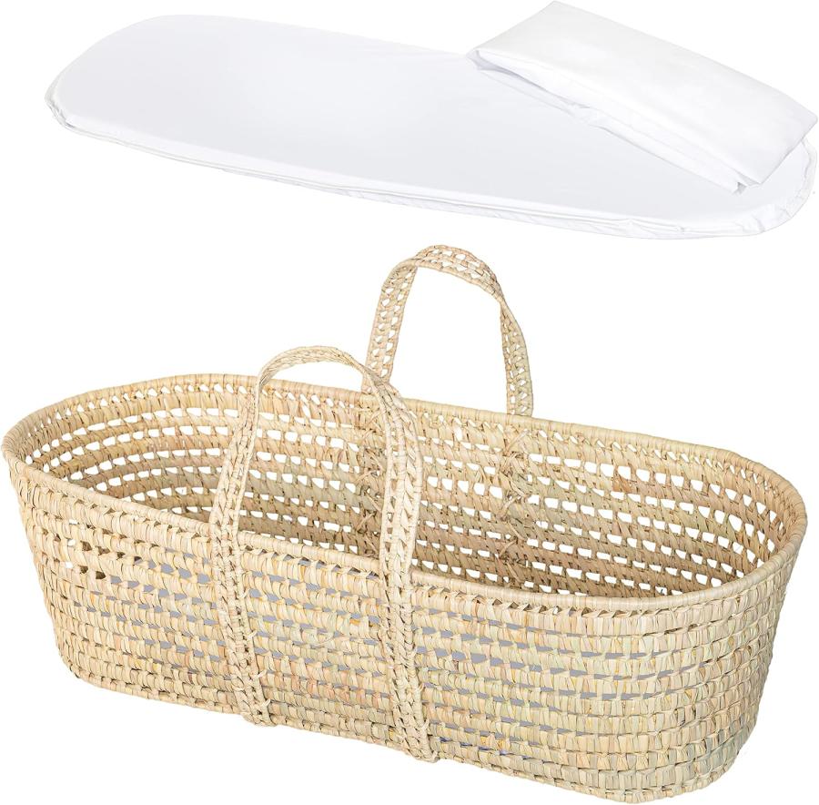 Baby Wicker Moses Basket, Natural Look Baby Basket - Baby Carrier With Mattress And Sheet