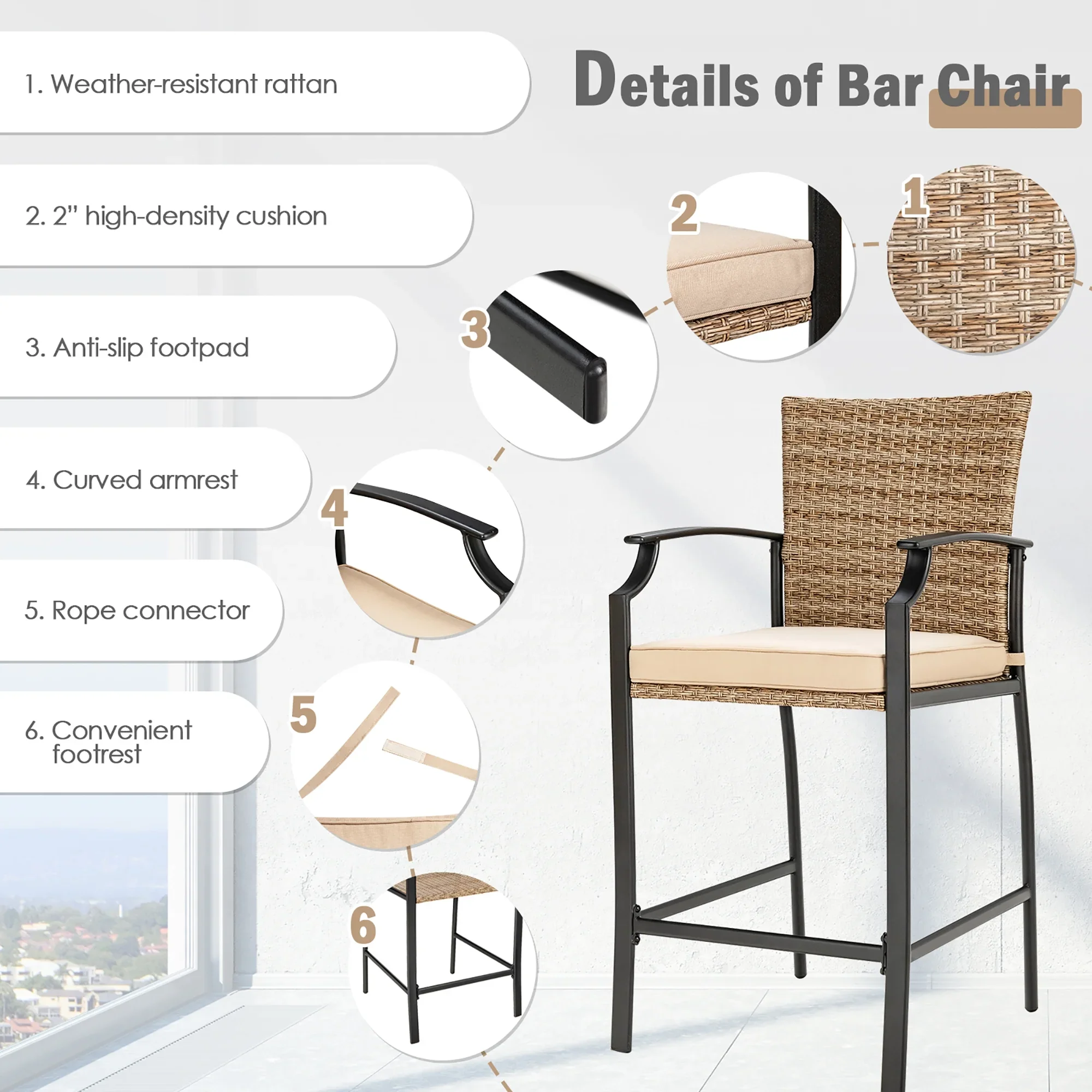 Costway 32''  Patio Square Bar Table Metal Cafe Bistro Table Garden Deck Black