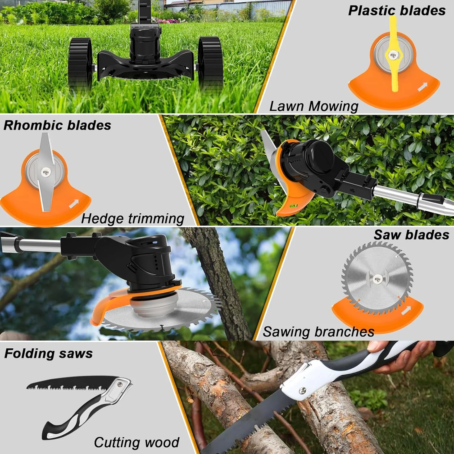 Cordless Electric Trimmer, 21V Grass Edger with Wheels, 3-in-1 Metal/Saw/Plastic Blade, Adjustable Height Noise Reduction, Includes Deluxe Accessories - Image 3