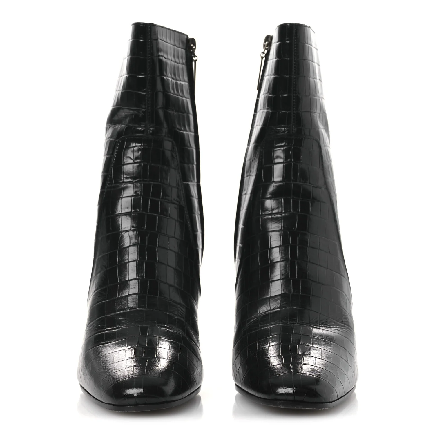 Shiny Crocodile Embossed Jane 90 Zip Booties 42 Black