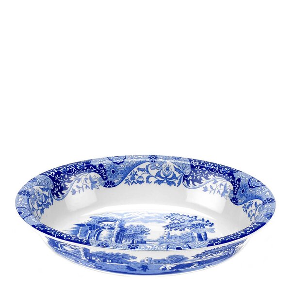 Blue Italian ildfast form oval 31,5x22,5 cm blå/hvit