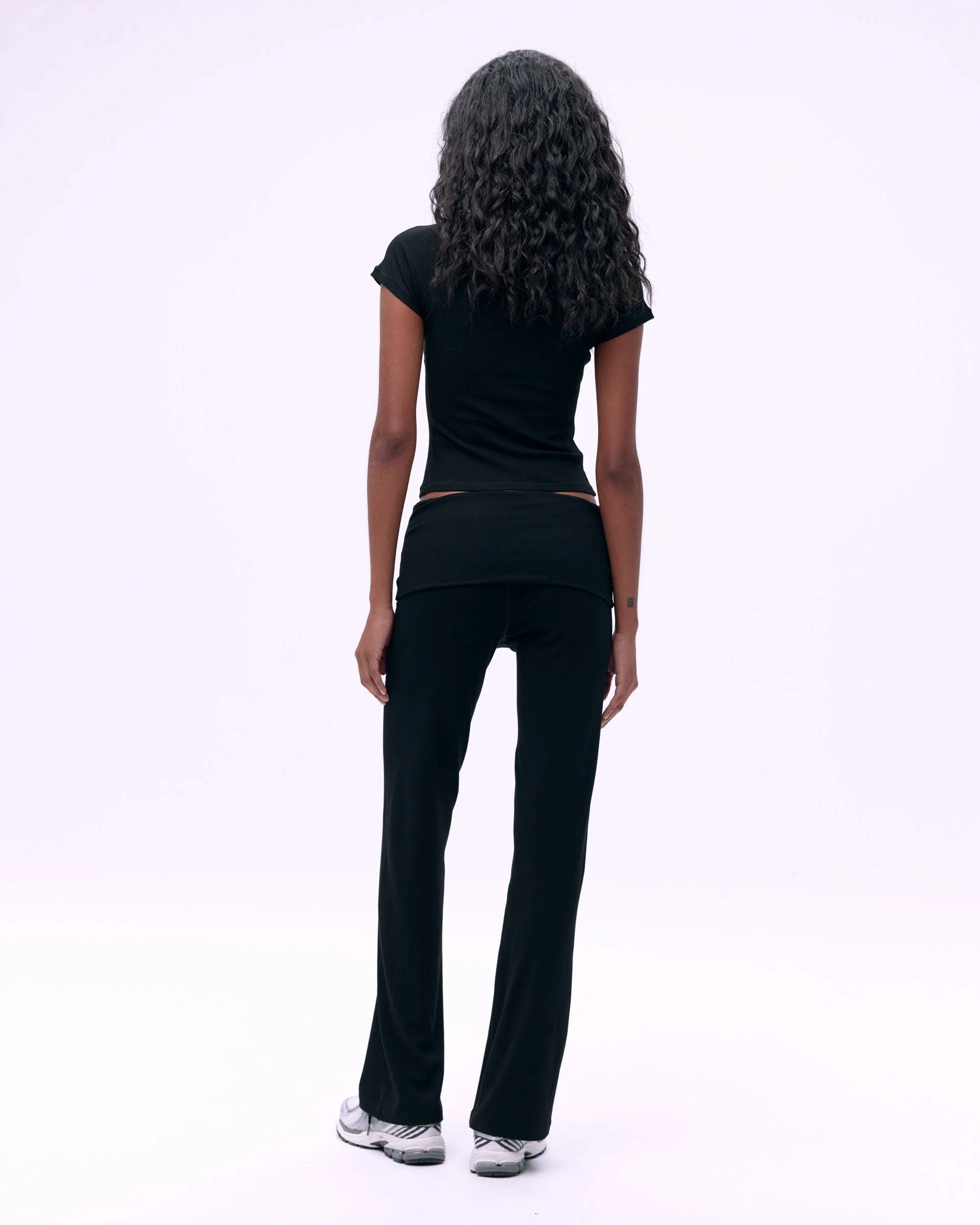 Rib Fold Over Pants - Black