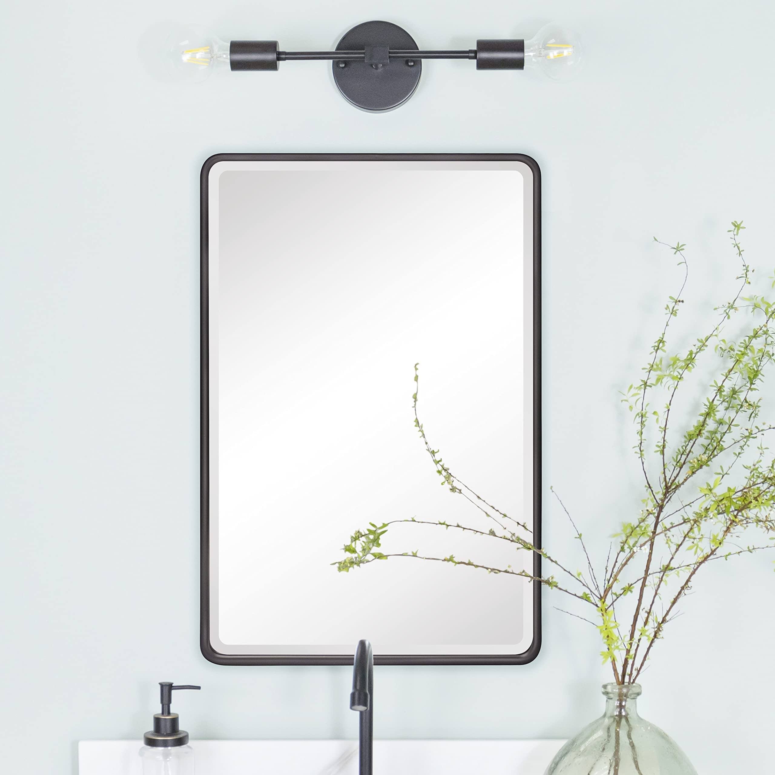 Farmhouse Recessed Metal Bathroom Medicine Cabinets with Mirror 24 inch x 16 inch - Black, Size: 24 x 16 - Black