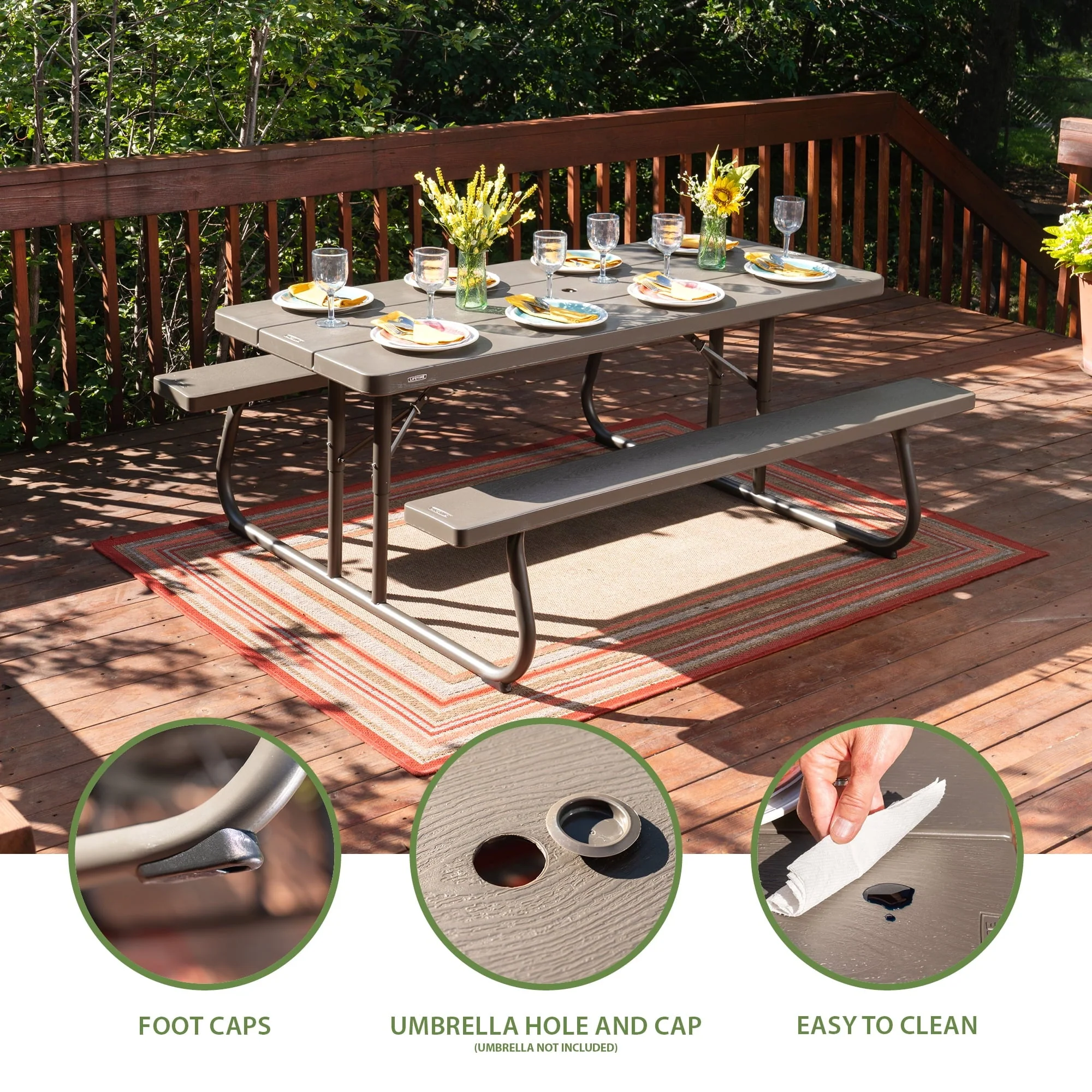 6 Foot Folding Picnic Table, Brown, 60105 Image 4