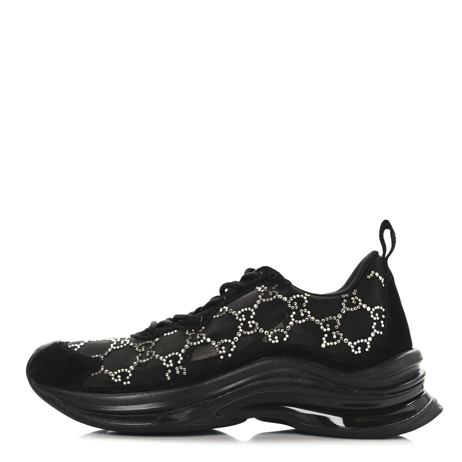 Tela Retino Mesh Crystal Suede GG Monogram Womens Gucci Run Sneakers 36.5 Black Silver