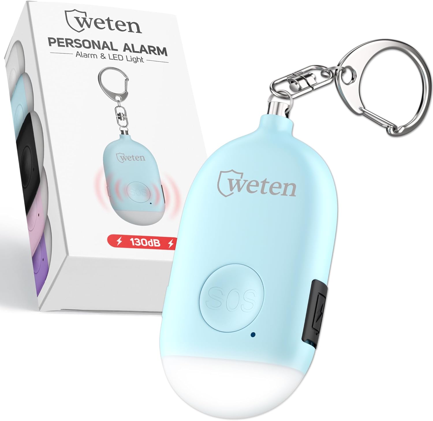Weten Rechargeable Personal Alarm Keychain - 130dB Siren & LED Light - Stylish Personal Safety Alert for Women to Carry - Panic Button Alarm for Security - Rape Whistle for Self Defense (Blue)