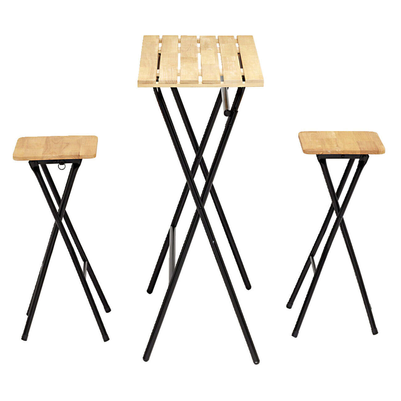 Table haute avec tabourets x2 Balcony pliables bois et métal 80x40xH98cm