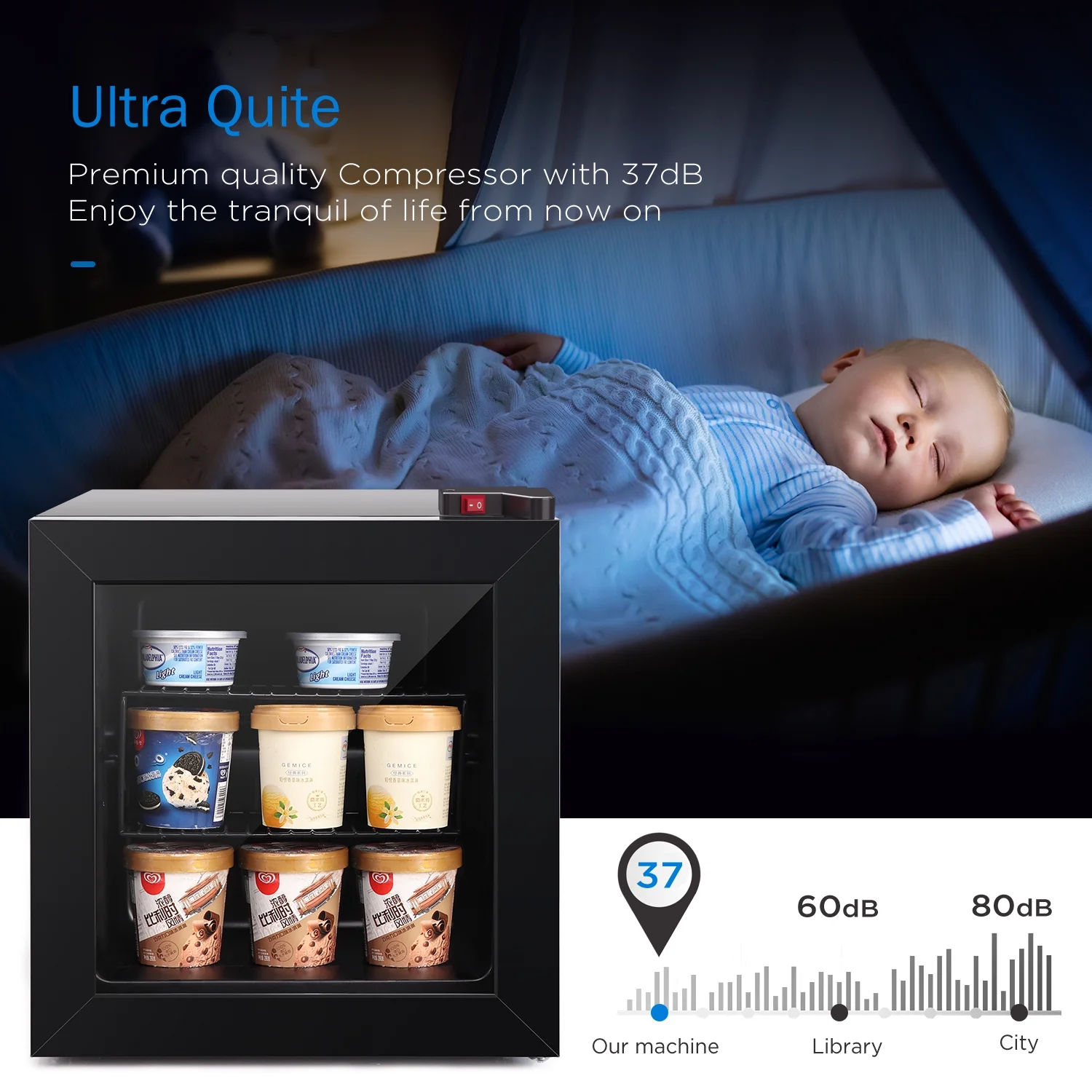 1.1 Cu Ft Countertop Mini Display Freezer with Glass Door Perfect for Liquor and Ice Cream - Image 5