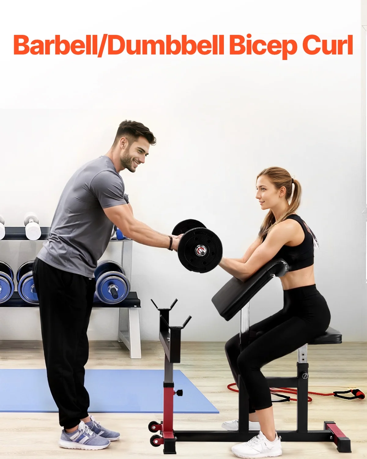 Preacher Curl Bench, Strength Training Biceps Machine, Max load 440 LBS Home Gym Equipment, Seated Arm Isolated Barbell Dumbbell Bicep Station, Adjustable Weight Benches for Home Gym Image 6