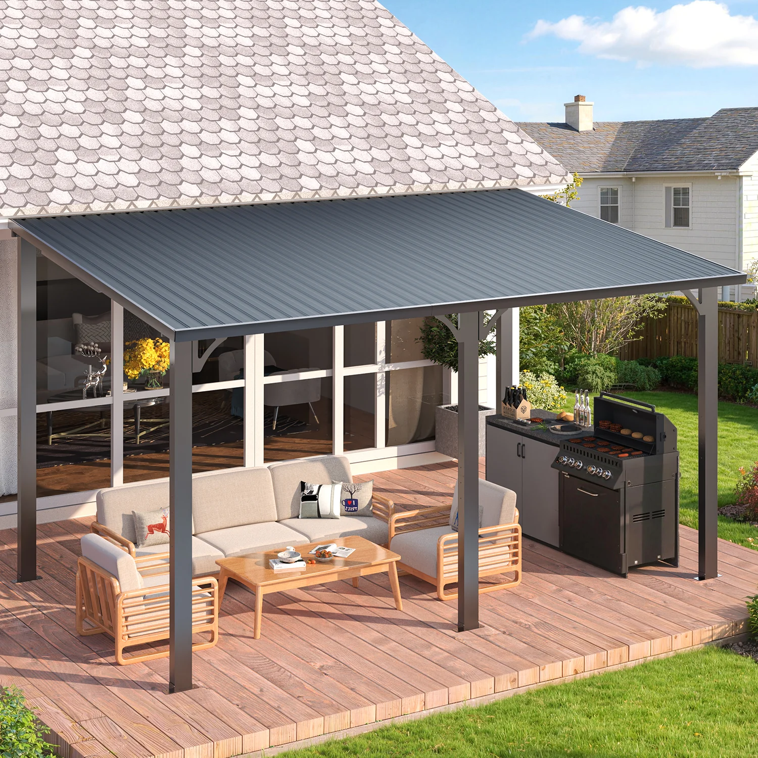 AECOJOY 14' x 8' Hardtop Gazebo Outdoor Pergola Lean to Metal Pergolas