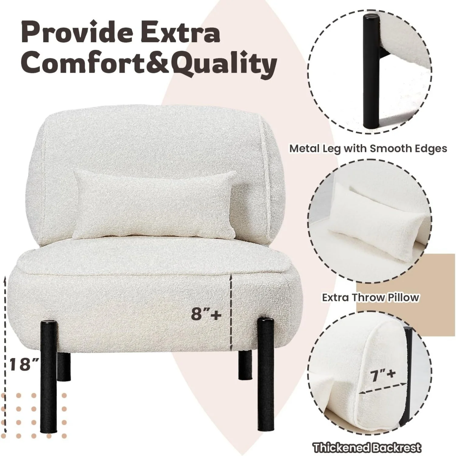 AECOJOY Mid Century Modern Accent Chair, Extra Large Teddy Upholstered Lounge Chair with Pillow