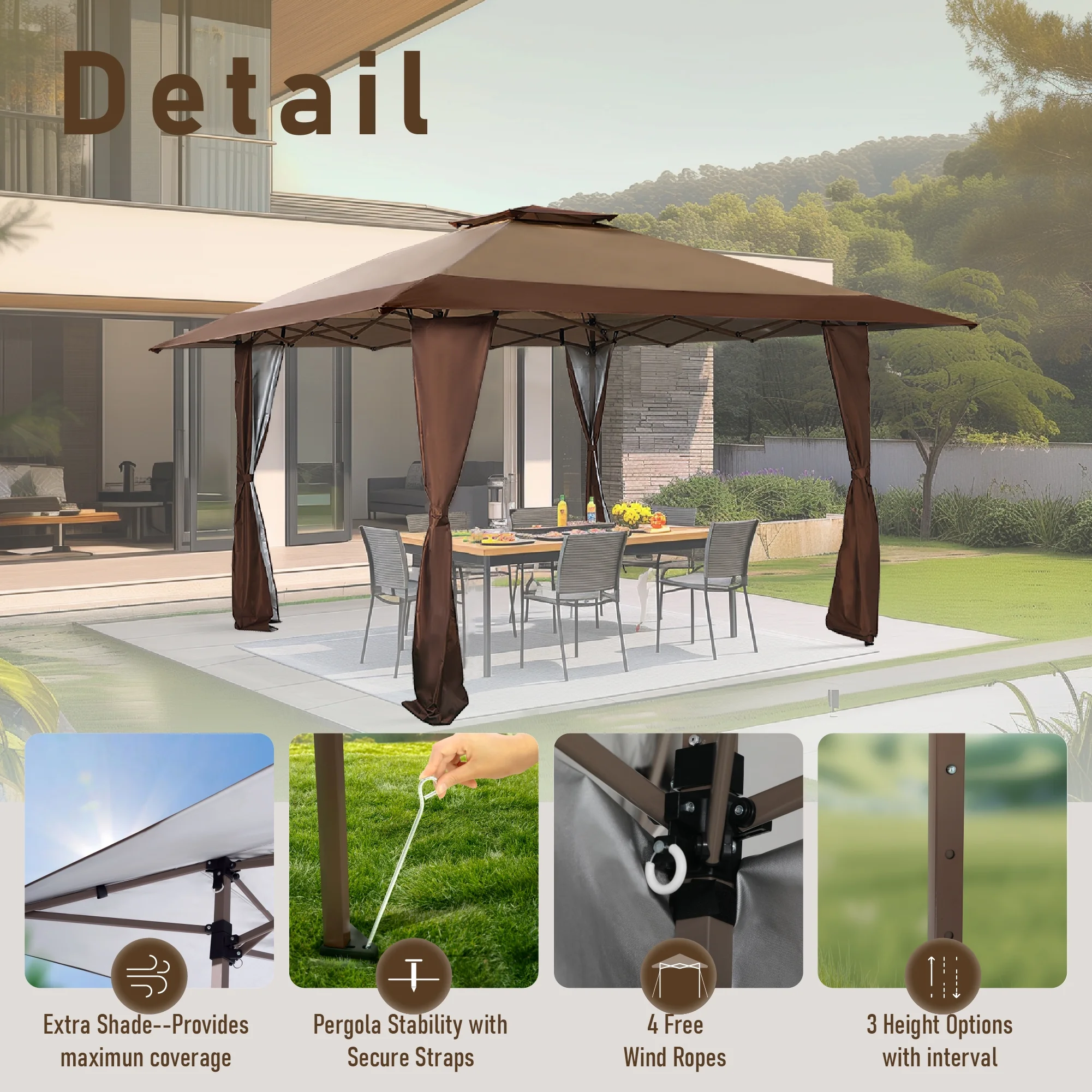 13 x 13 ft Pop Up Canopy Tents Event Shelter for Outside Party Brown - Image 8
