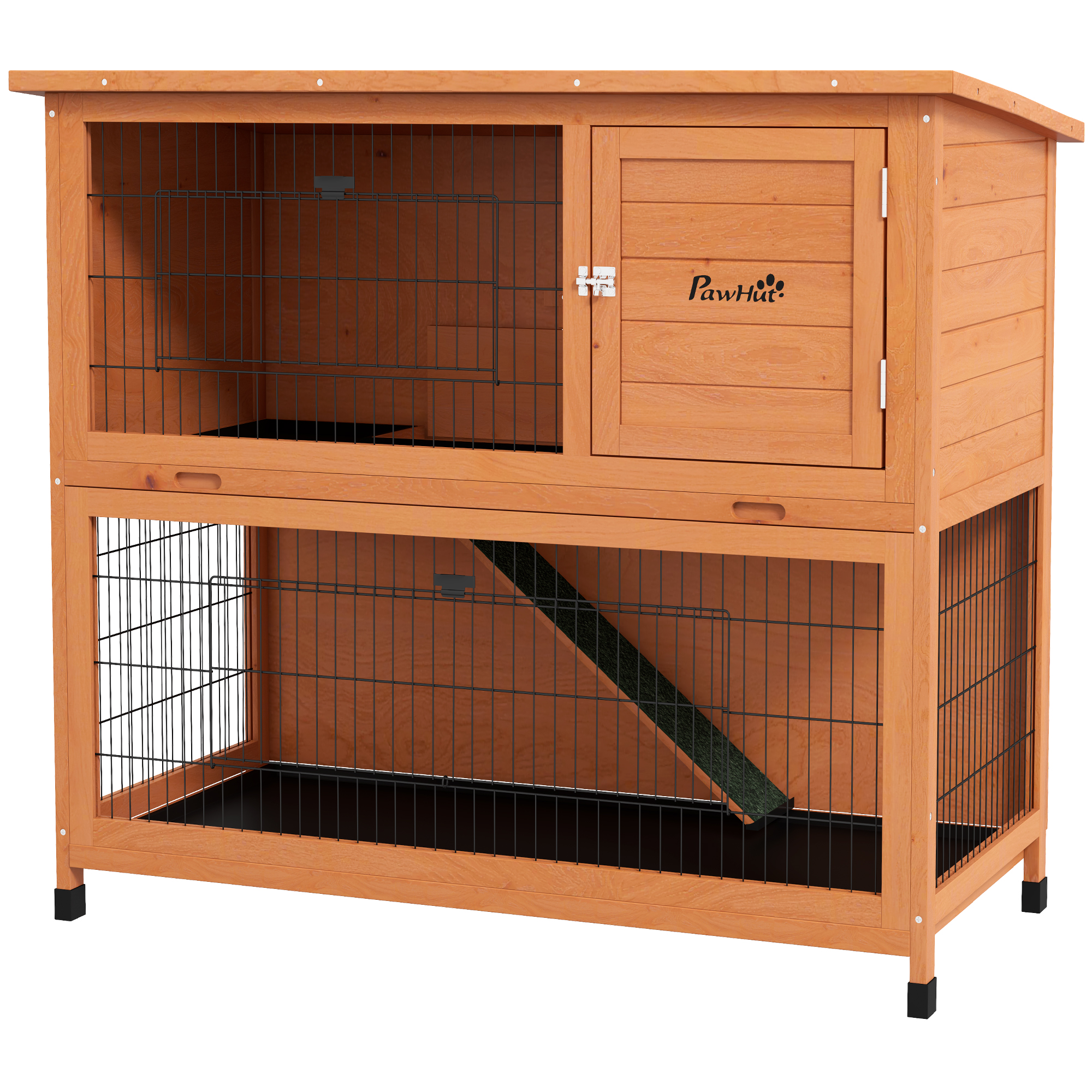 PawHut Kleindierstal Kleindierhuis Knaagdierhuis, weerbestendig, 2 Bakken, 123 x 63 x 112 cm, Oranje