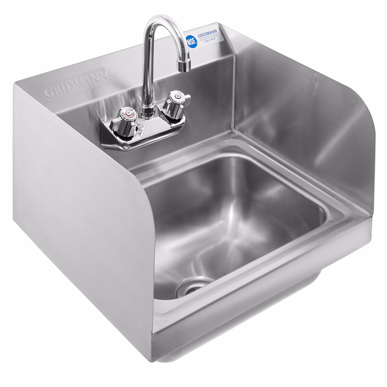 Commercial NSF Stainless Steel Hand Washing Sink w/ Side Splashes Faucet, Wall Mount(With Side Splashes)
