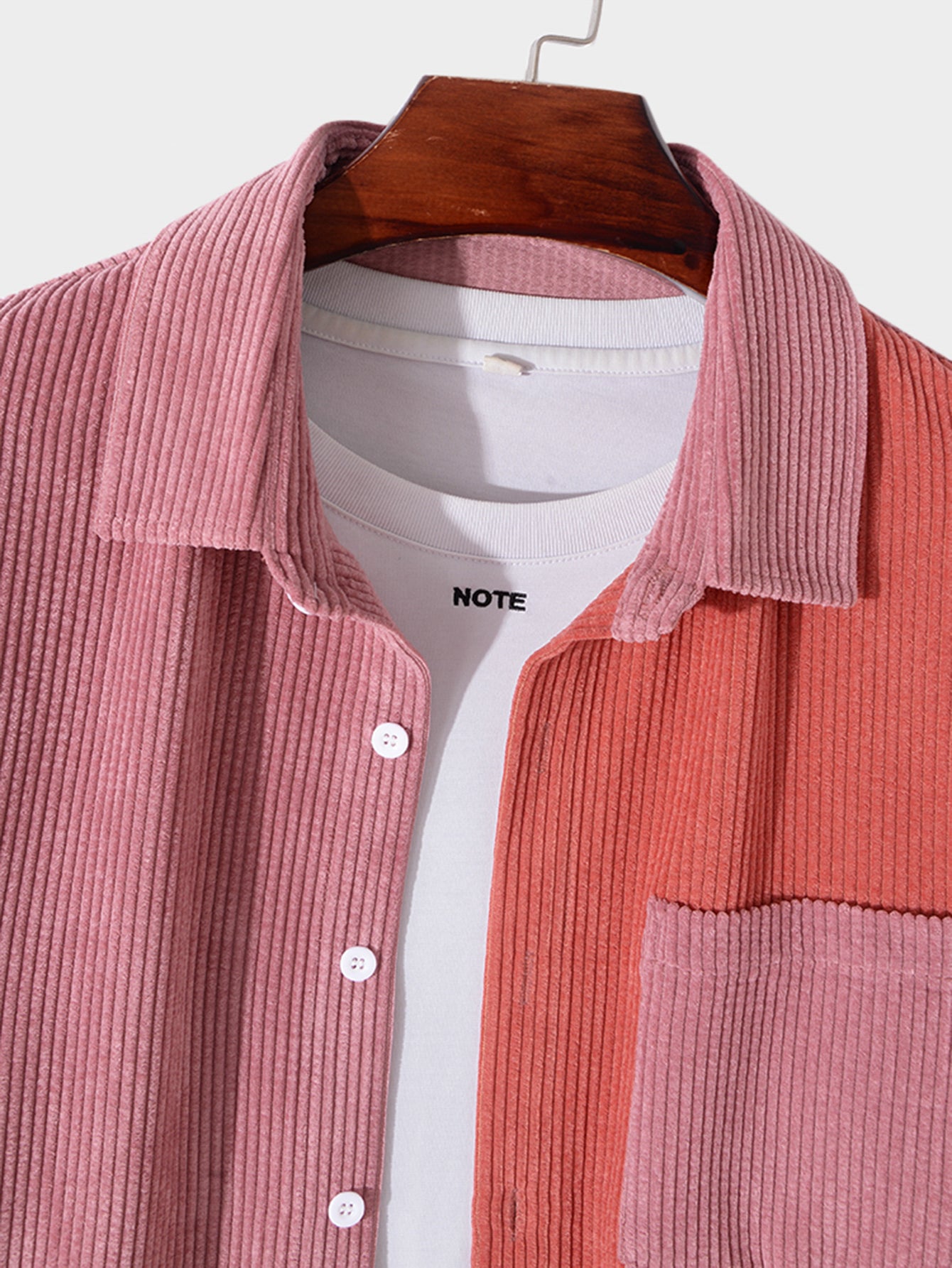 Chemise en velours côtelé patchwork à manches longues et boutons