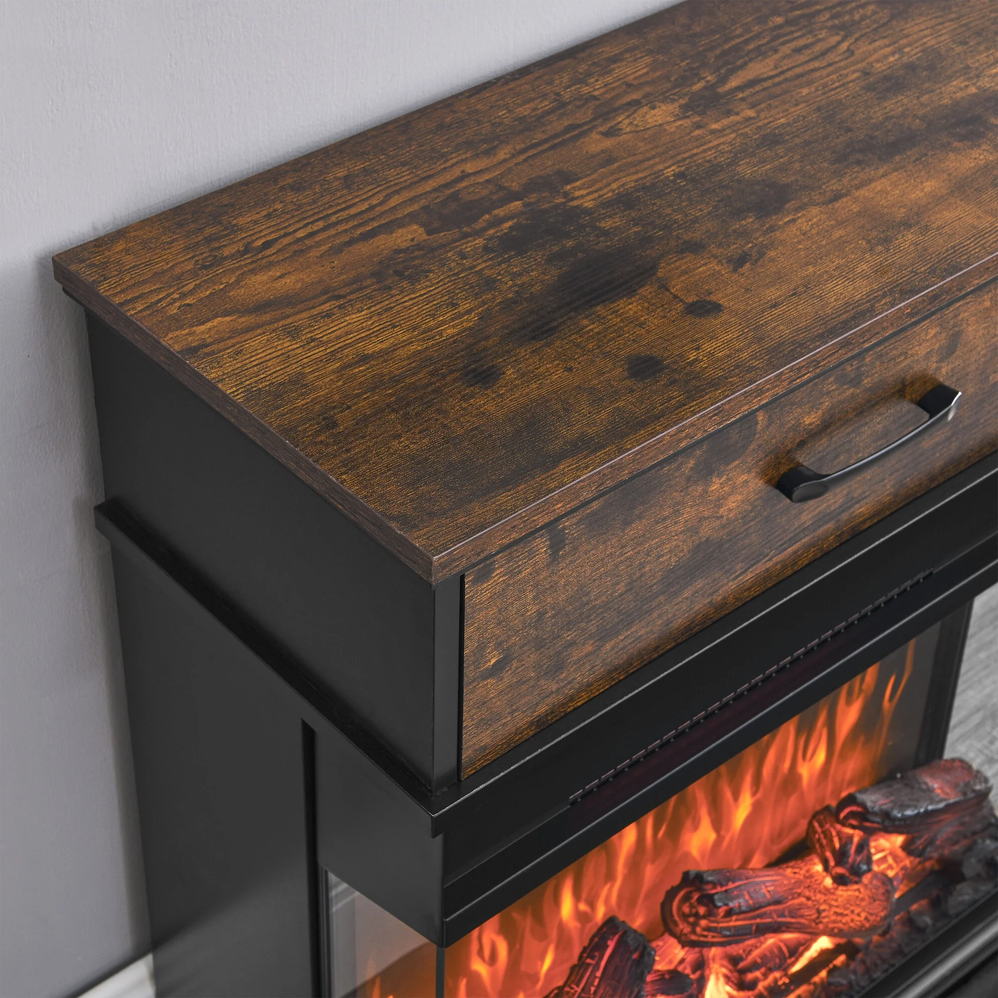 Electric Fireplace Stove, 1500W Wall Mountable Fireplace Heater Freestanding with 3-Sided View, 3D Flame Effect, Adjustable Brightness & Heating Mode, Overheat Protection, Thermostat