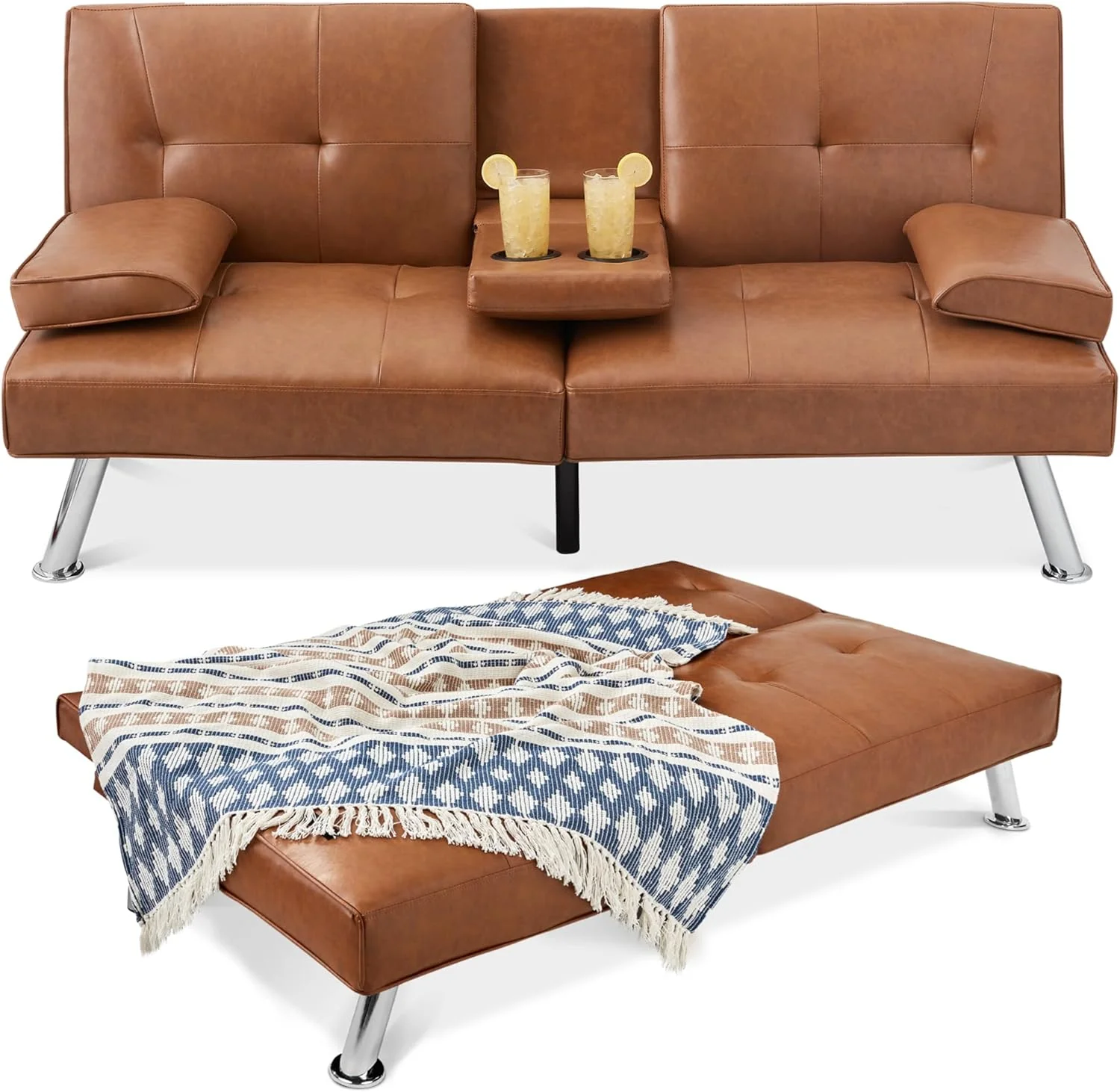 Futon convertible moderne en similicuir Best Choice Products, pliable et réglable