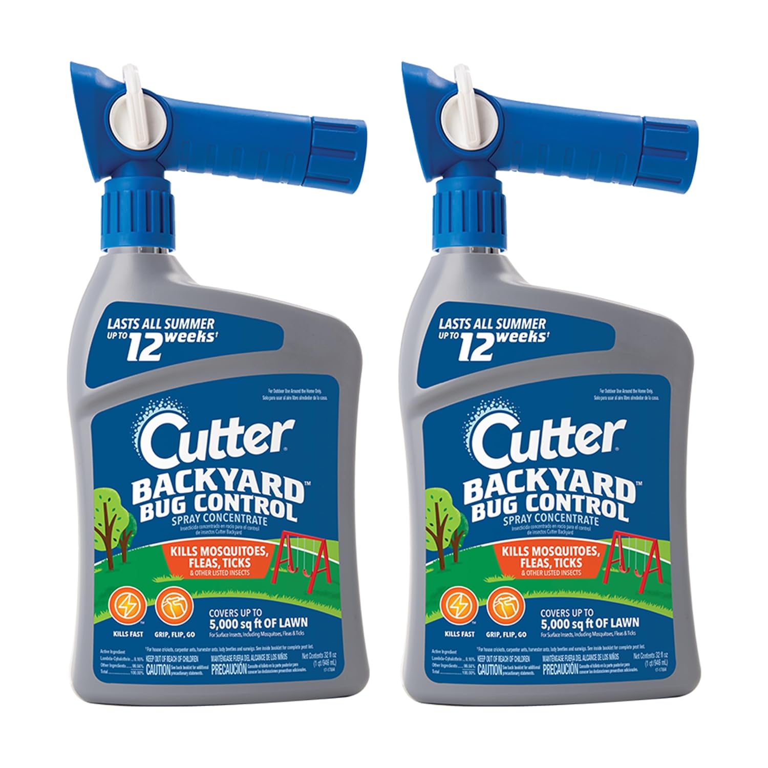 Cutter Backyard Bug Control Spray Concentrate 32 Oz, 2 Pack| Kills Mosquitoes, Fleas & Other Listed Insects, For Lawns, Shrubs, & More, Controls for up to 12 Weeks, Treats up to 5,000 Sq.Ft