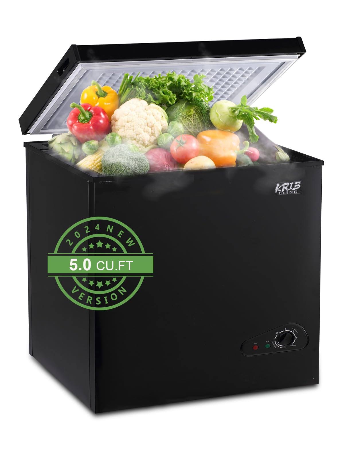 Chest Freezer Krib Bling Adjustable Thermostat Compact Freezers with Removable Storage Basket for House Kitchen Garage Basement (5 cu.ft, Black)