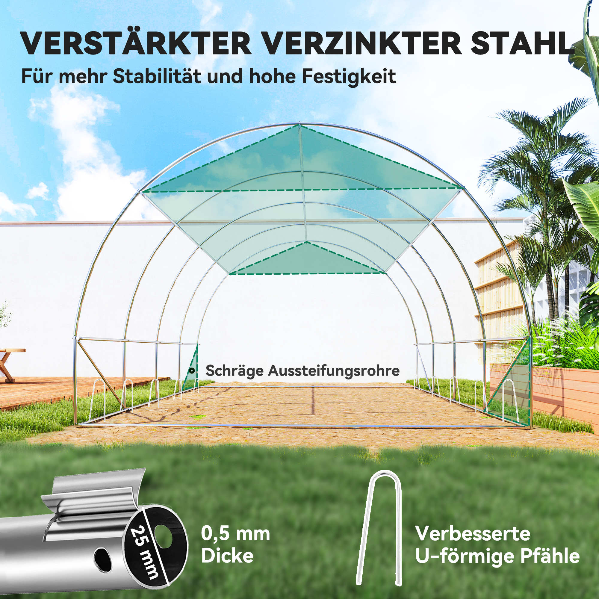 Outsunny 4 x 3 x 2 m Polykastunnel met Zonneschermnet, Oprolbare Zijwanden, Plastic Afdekking, Stalen Frame, Groen