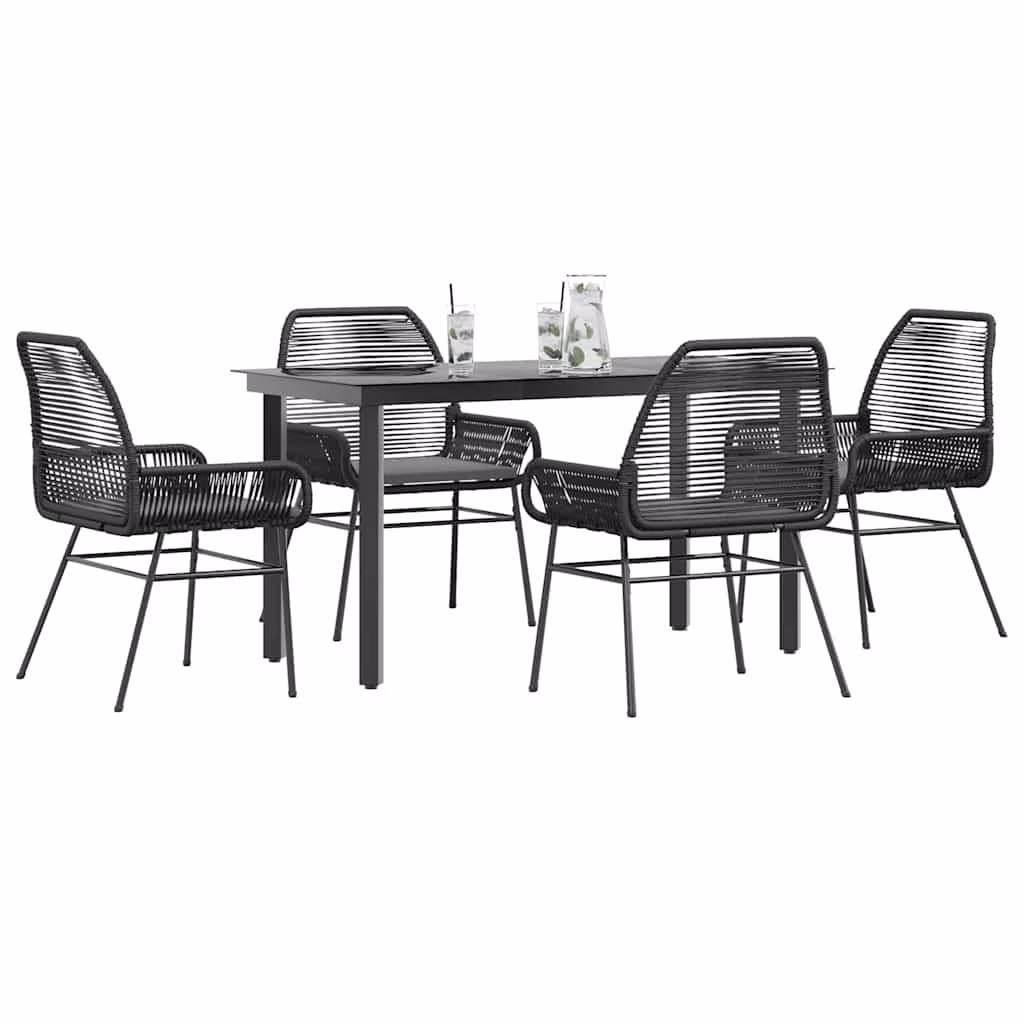 Vidaxl 7 Piece Patio Dining Set with Cushions Black Poly Rattan Glass