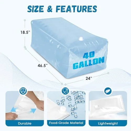 3 Pack 40 Gallon Water Storage Bladder, Heavy Duty Food-Grade Plastic Bag, BPA-Free, Foldable and Resuable. Ideal for Emergency Water Bank, Camping, Gardening & Agricultural Irrigation