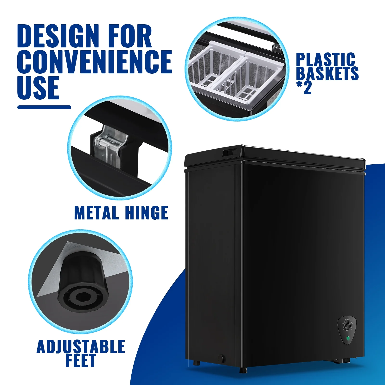 3.6 Cu.ft Chest Mini Freezer with Wheels Deep Freezer for Bulk Storage Top Open Door 2 Removable Baskets 7 Modes Temperature for Home Apartment Kitchen Black(Black) - Image 4