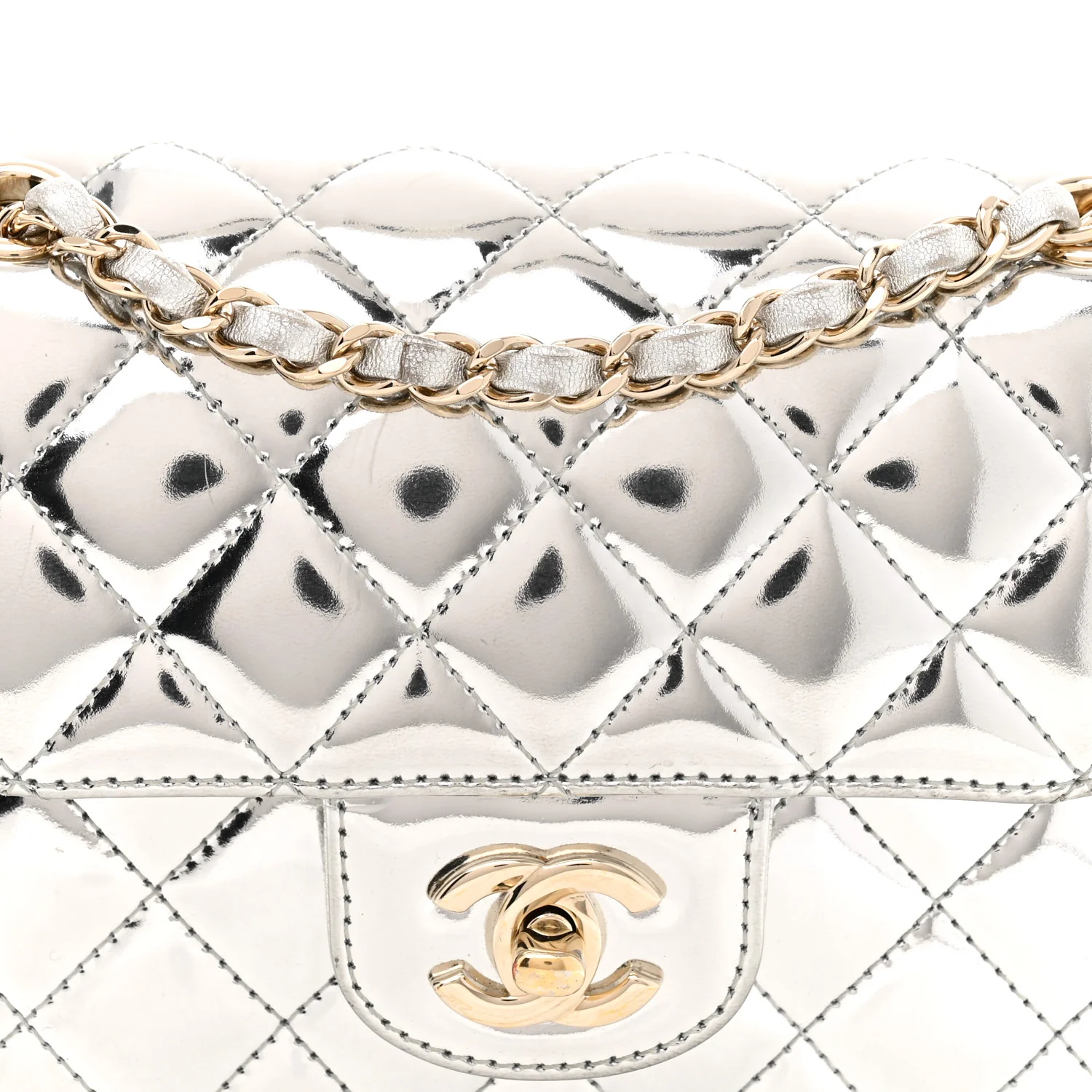Mirror Calfskin Metallic Calfskin Quilted Hollywood Boulevard Mini Flap With Star Coin Purse Silver