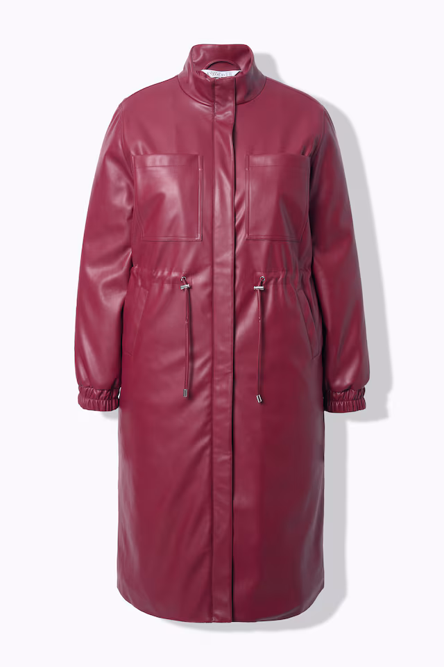 Long Faux Leather Drawstring Waist Coat