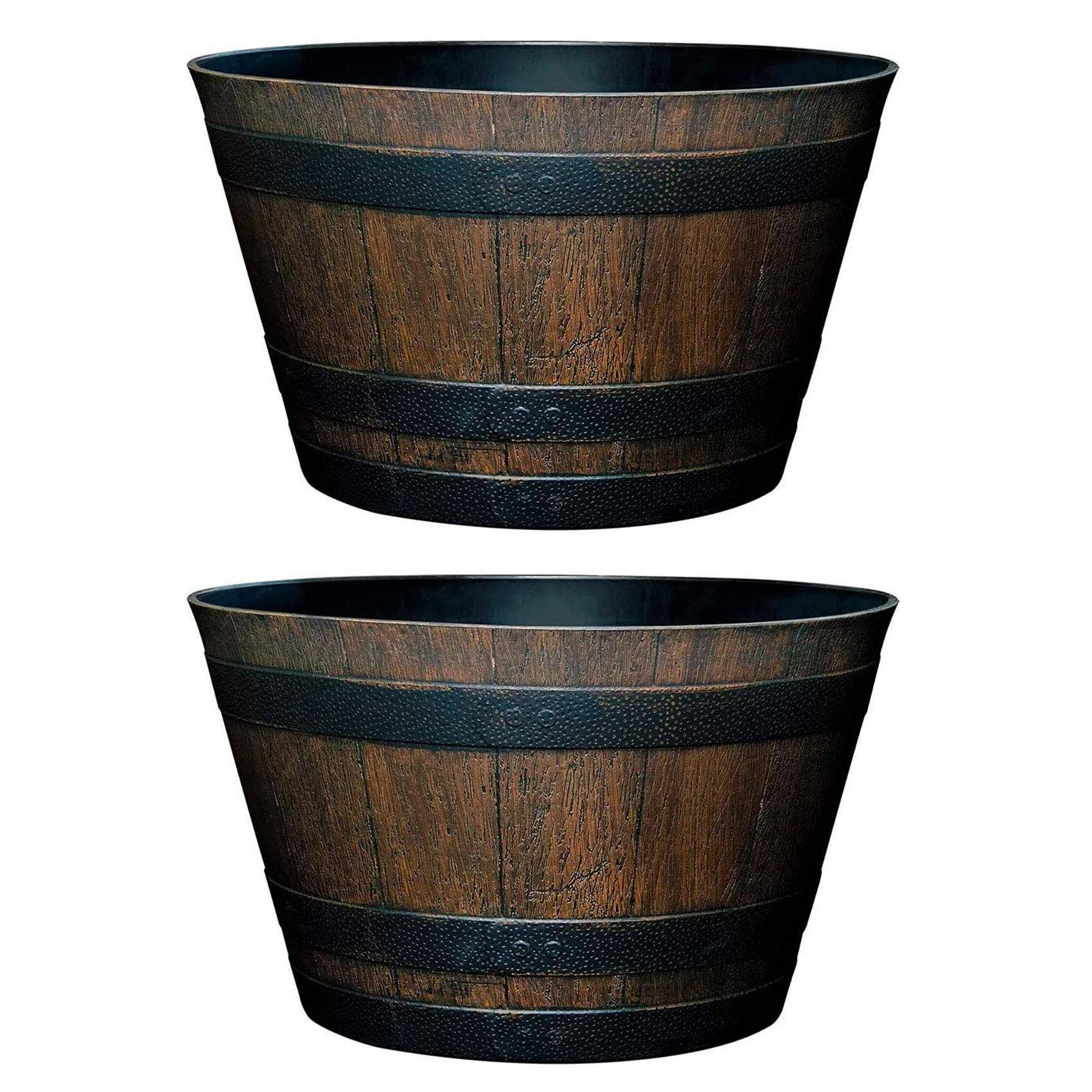 Flower Pot, Resin Whiskey Barrel Plant Pot Round Planter Suitable for Indoor Outdoor Garden Yard Patio (30cm (2 Pack))