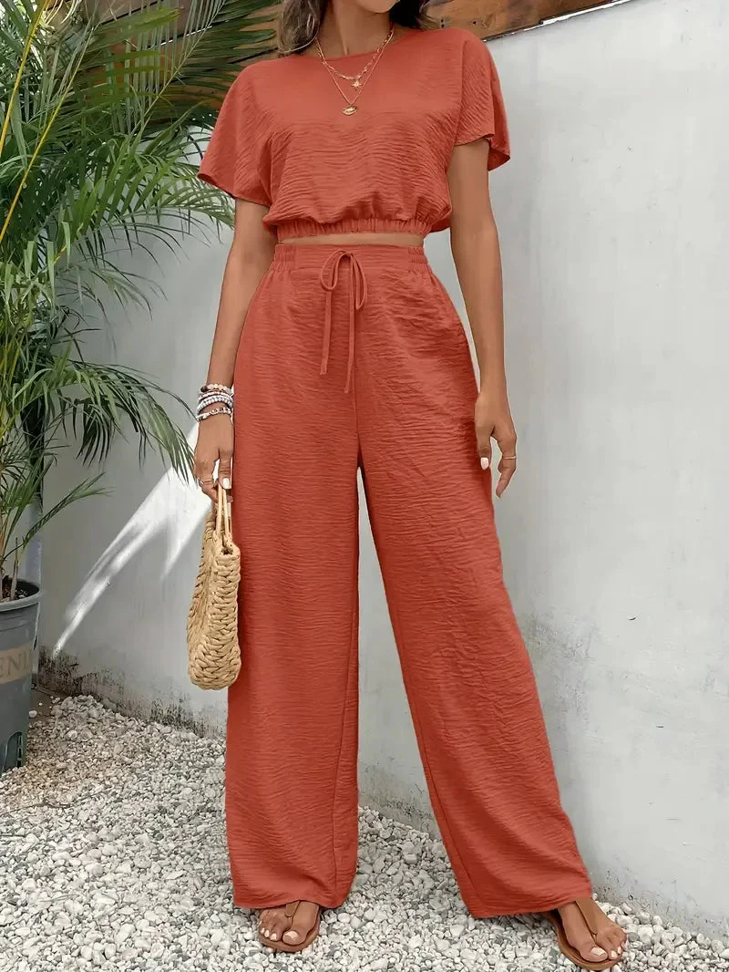 Ensemble décontracté crop top et pantalon long pour femmes
