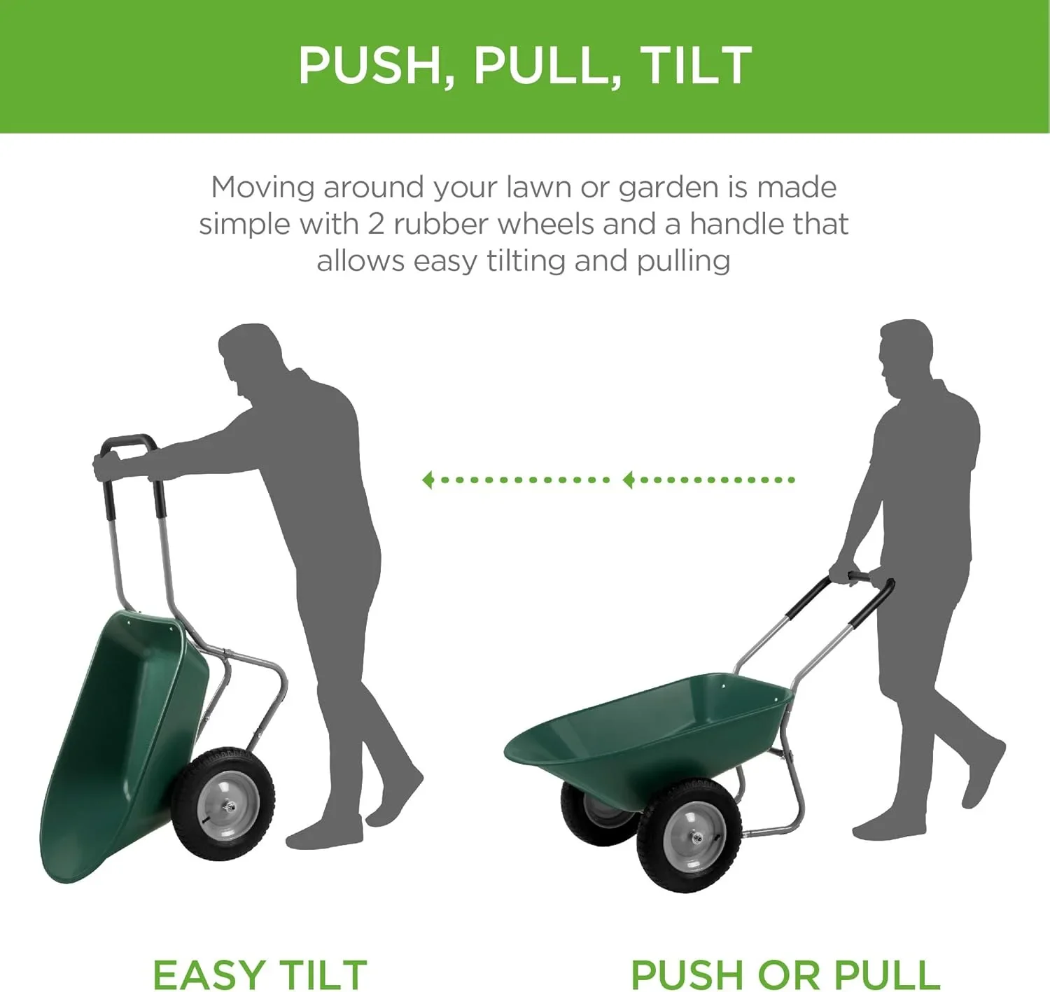 SAZYY Heavy-Duty Dual-Wheel Home Utility Yard Wheelbarrow & Garden Cart with Built-in Stand �C Versatile Solution for Lawn Care, Gardening & Construction Tasks, Gray