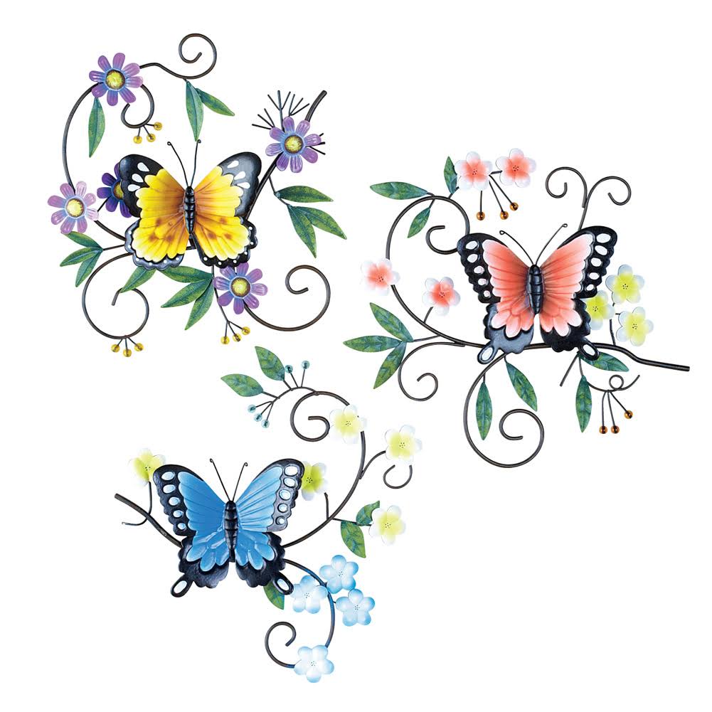 Collections Etc Trio of Butterflies Greenery Wall Art