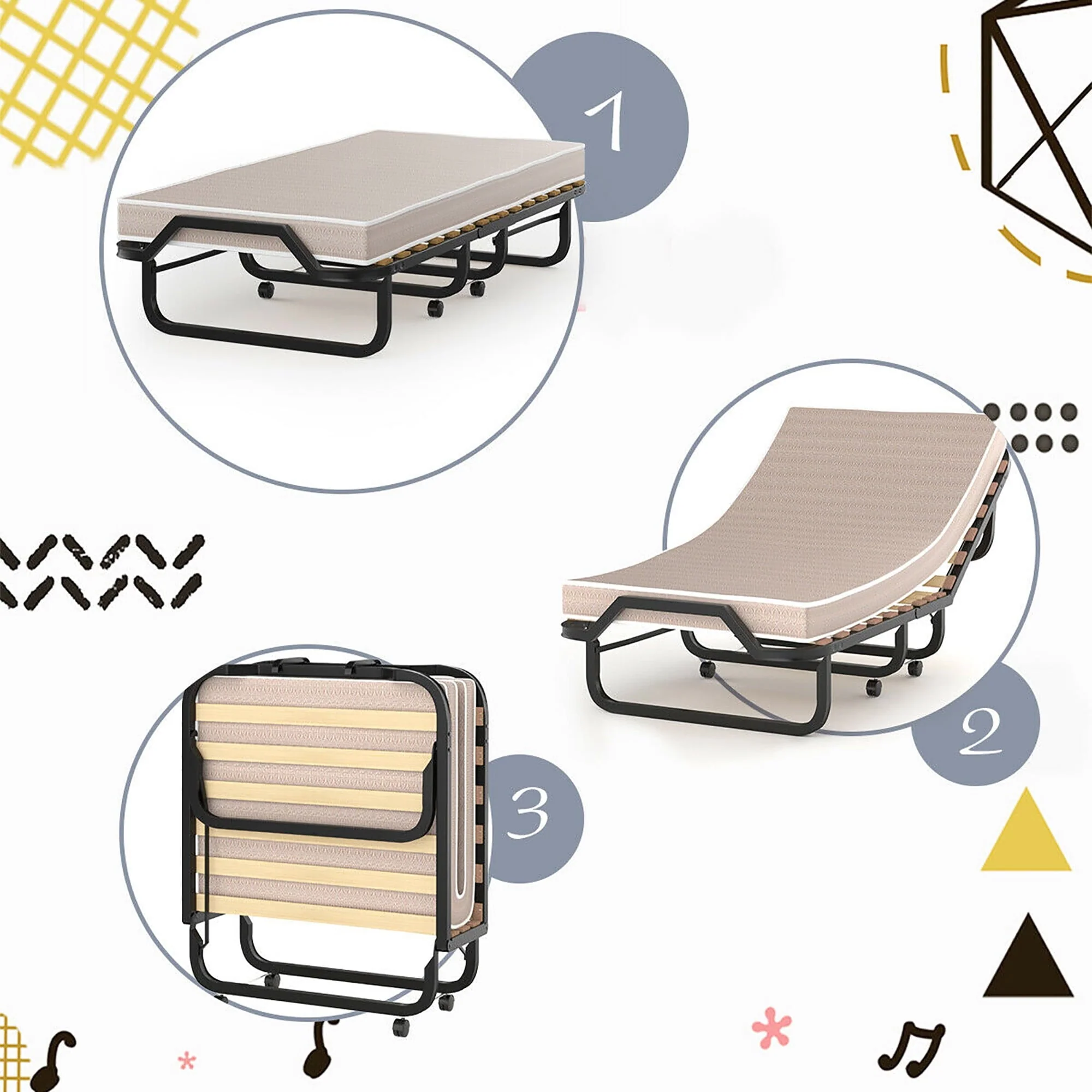 Gymax Folding Bed w/ Memory Foam Mattress Rollaway Metal Guest Bed Sleeper Made in Italy Image 9