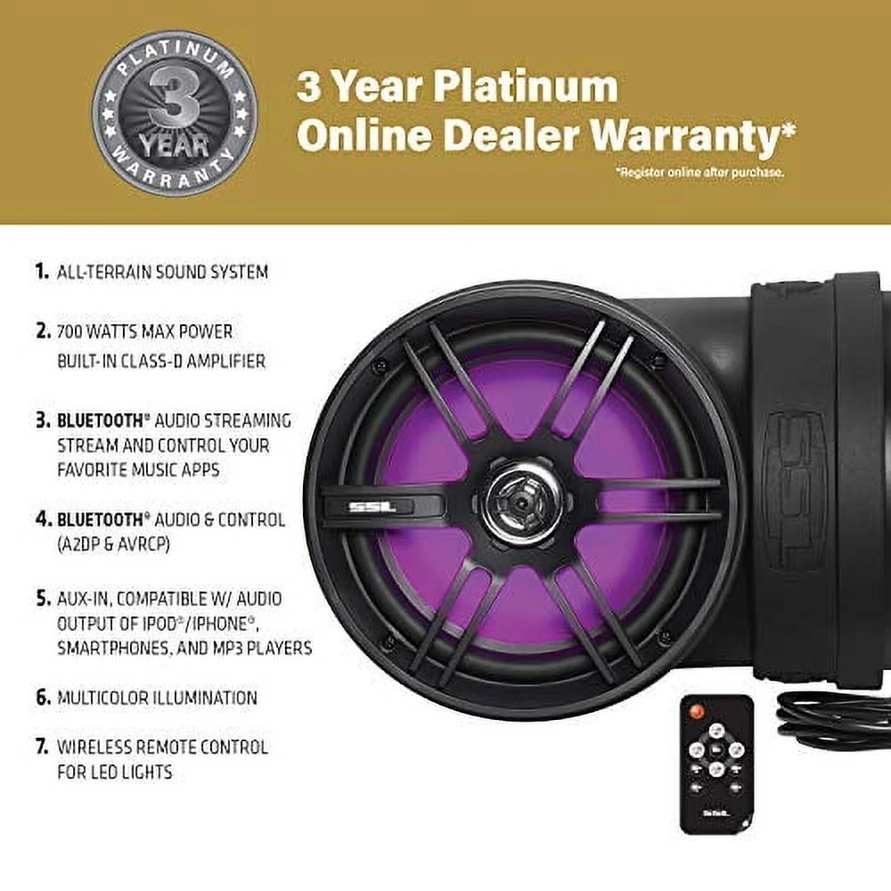 Sound Storm Laboratories BTB8L Multi Color Weatherproof Bluetooth Speaker System ATV Accessories