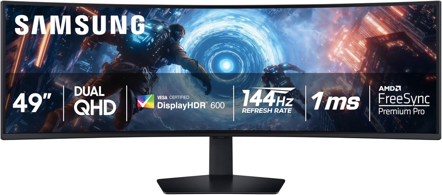 SAMSUNG 49-inch Odyssey G9 (G91F) DQHD  144Hz  Curved Gaming Monitor  Ultra-Wide 32:9 Screen  DisplayHDR 600  AMD FreeSync™ Premium Pro  Ergonomic Stand  LS49FG910ENXZA  2025