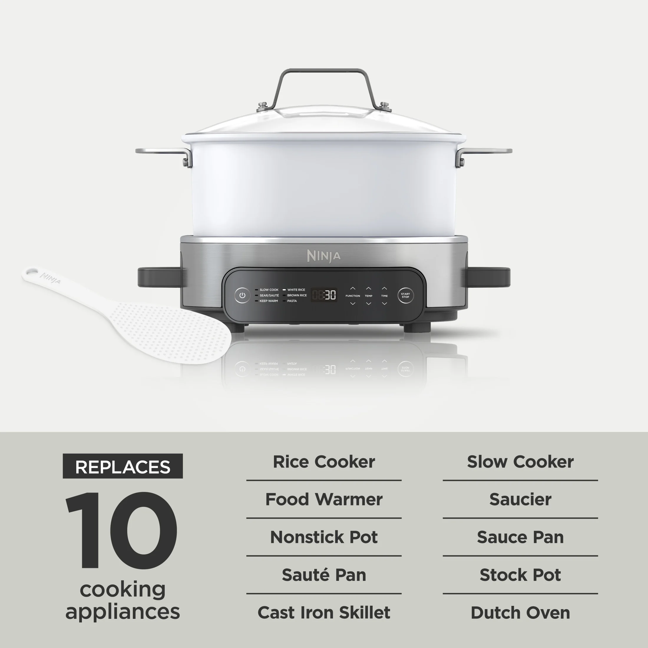 Ninja Foodi 6.5 Qt Everyday Possiblecooker, Stainless Steel/White, Multi Cooker, Slow Cooker, MC1100