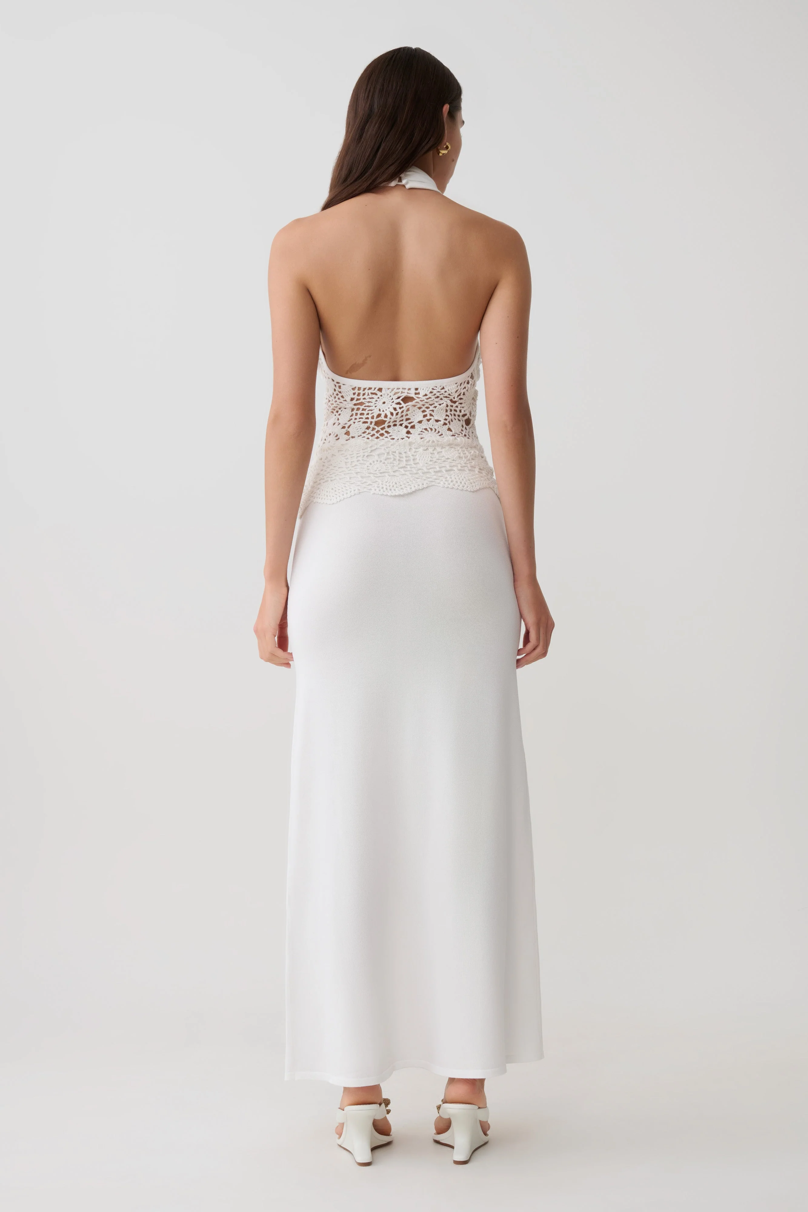 Tessie Knit & Crochet Maxi Dress - Ivory