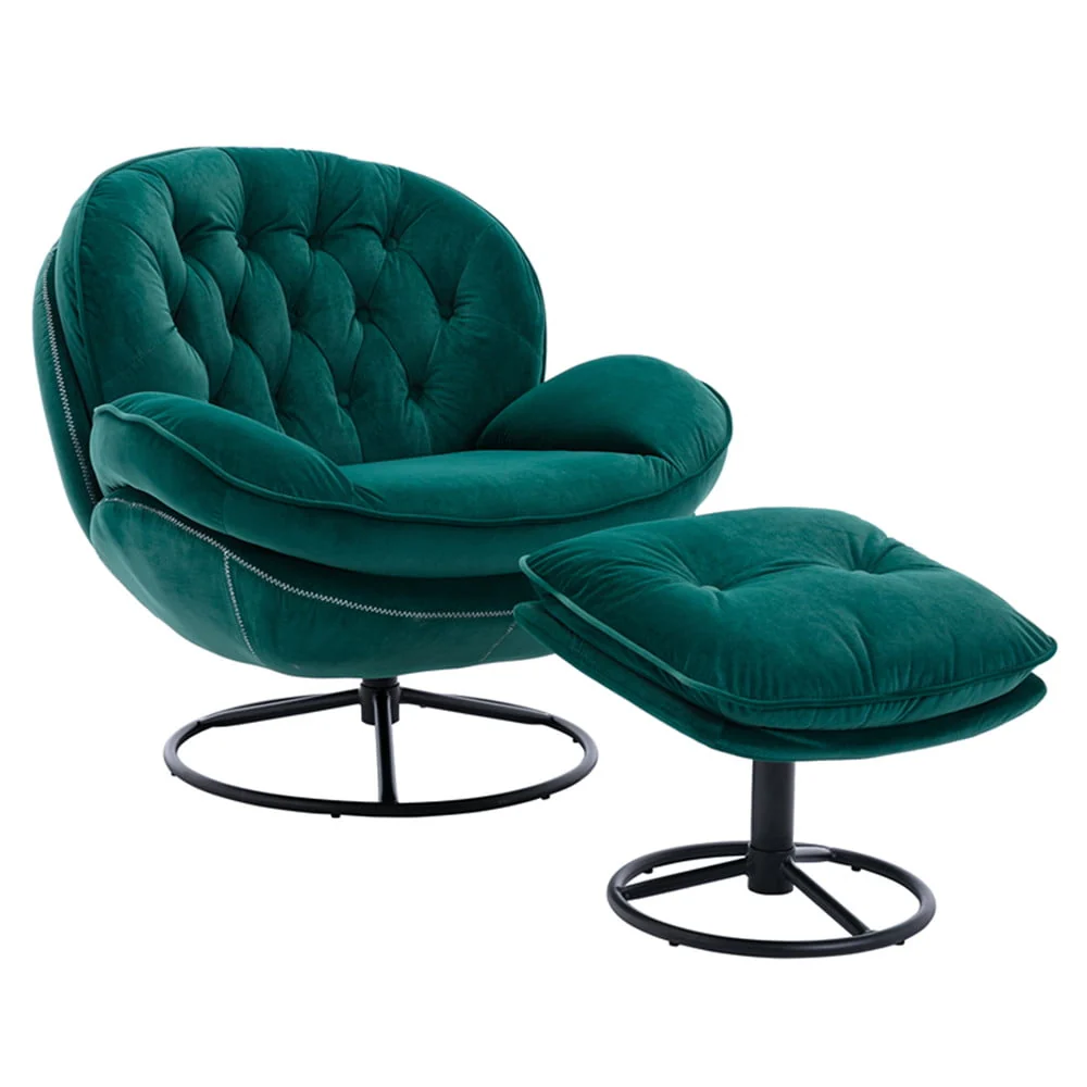 Velvet Swivel Accent Chair with Ottoman Set, Modern Lounge Chair with Footrest and Metal Base Comfy Armchair with 360 Degree Swiveling Single Sofa Chair Accent Chairs for Living Room, Green(Beige) - Image 5