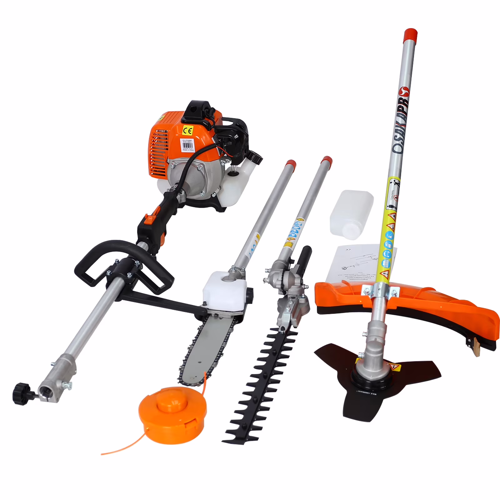 Legahome 4 in 1 Grass Trimmer, Gas Powered Weed Eater with Gas Pole Saw, Hedge Trimmer, Grass Trimmer and Brush Cutter, 33CC 2-Cycle String Trimmer for Grass Garden Yard Care, Orange/Black