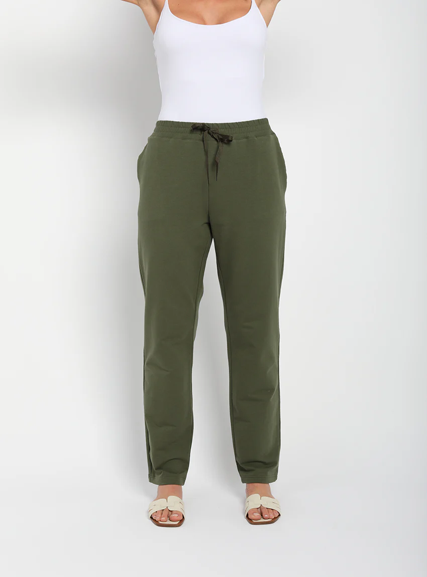 Pantalon femme coton molleton vert algue