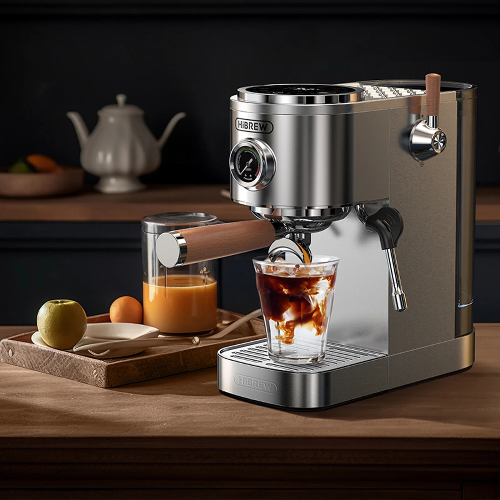 Hibrew H13 Semi - Automatic Espresso Maker - 6 Programmable Drink Modes, 1.3 L Water Tank & Adjustable Pre - Infusion